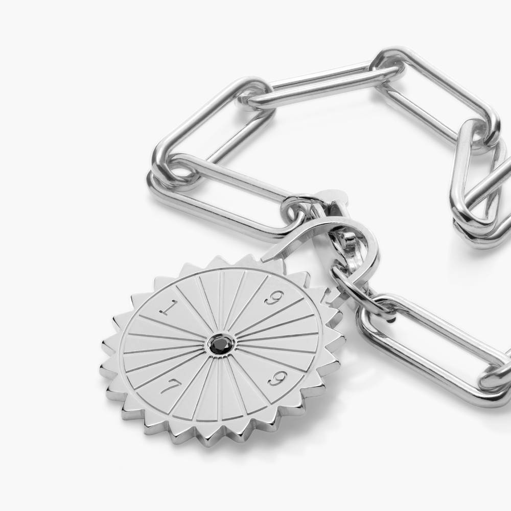 Sun Compass Initials Bracelet with Cubic Zirconia  - Silver-6 product photo