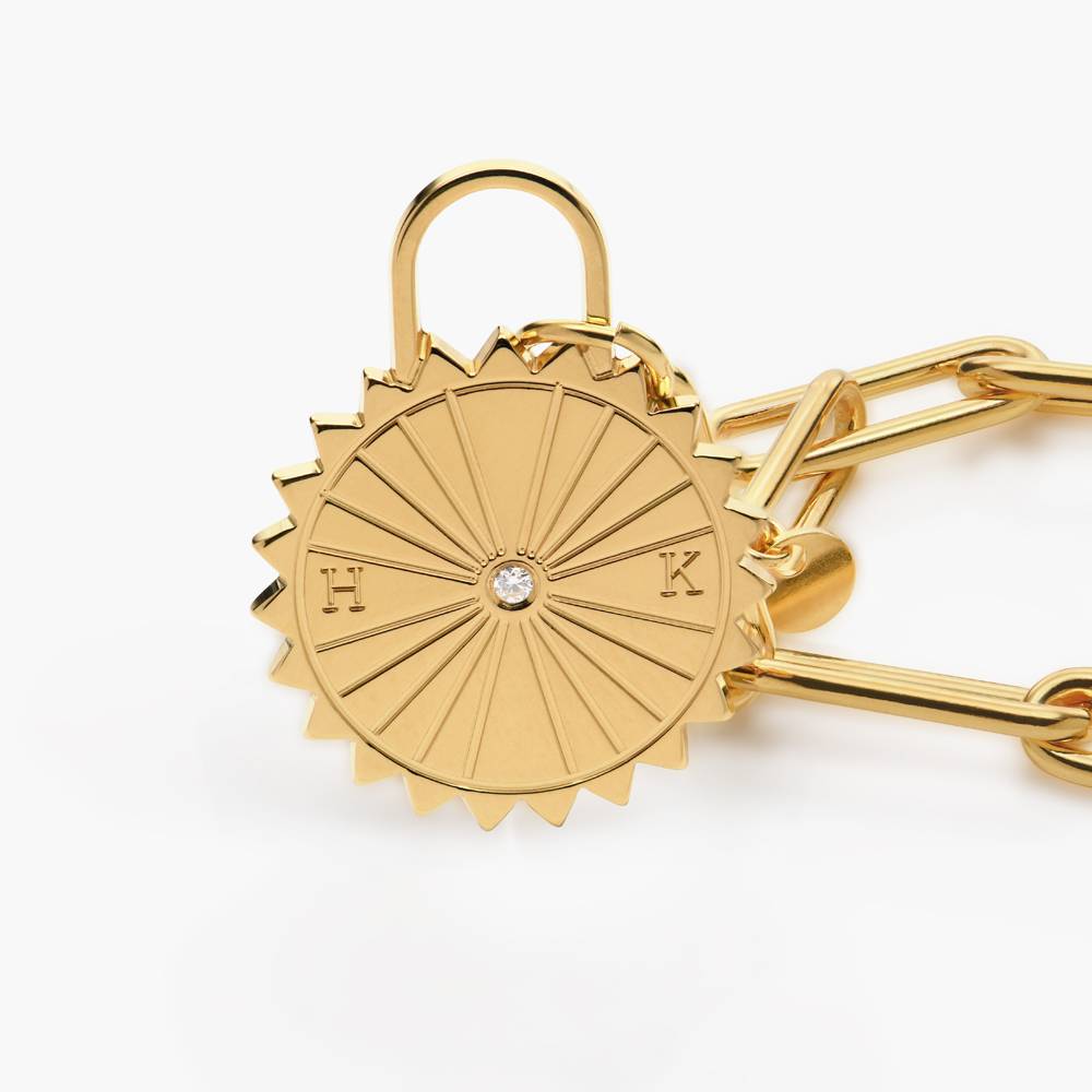 Sun Compass Initials Bracelet with Diamonds - Gold Vermeil product photo