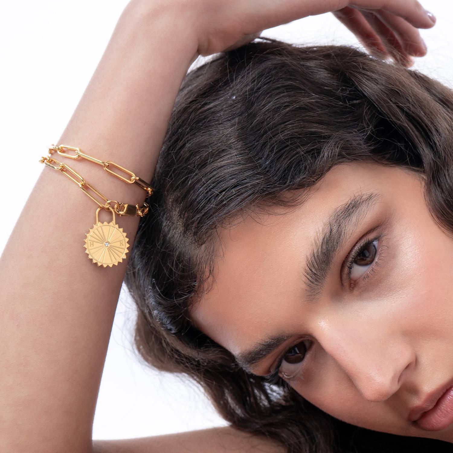 Sun Compass Initials Bracelet with Diamonds  - Gold Vermeil-3 product photo