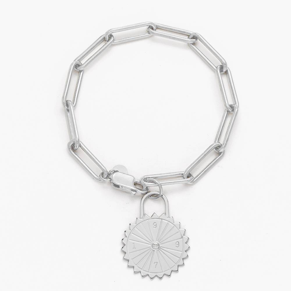 Sun Compass Initials Bracelet with Diamonds - Silver product photo