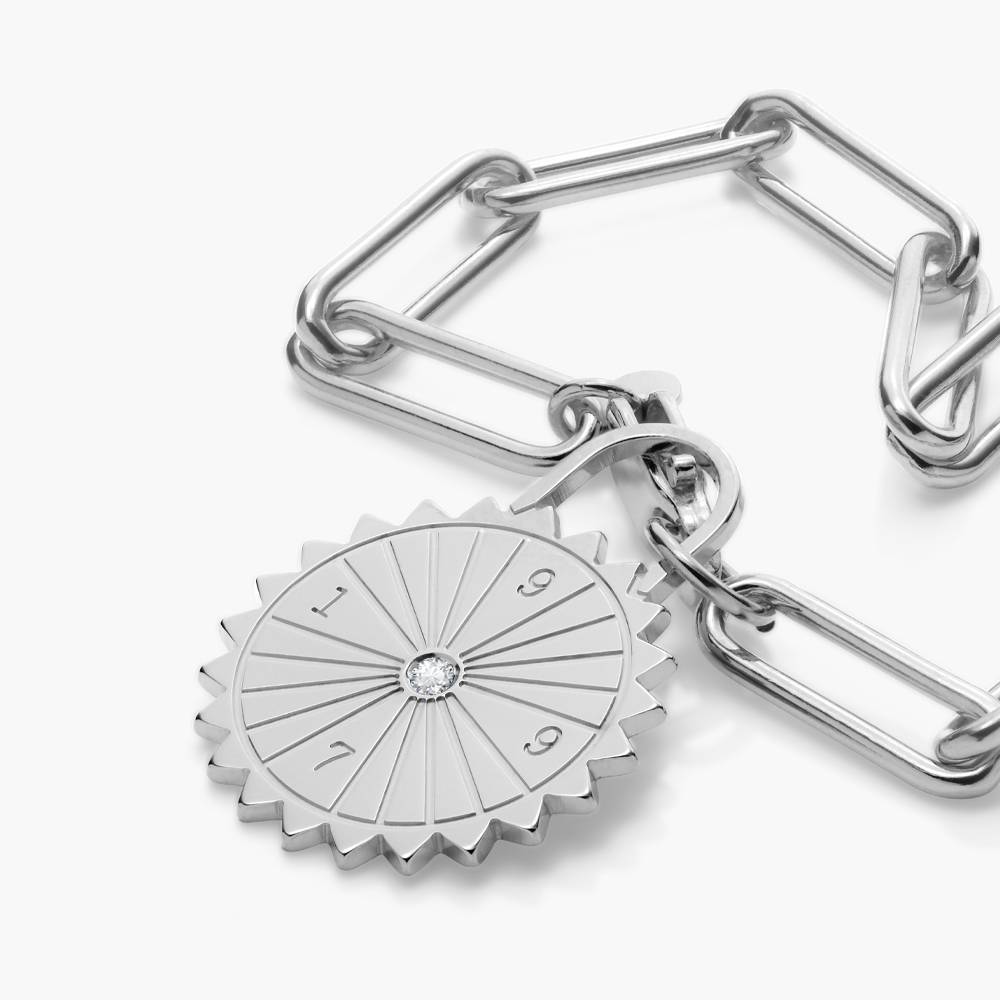 Sun Compass Initials Bracelet with Diamonds  - Silver-2 product photo