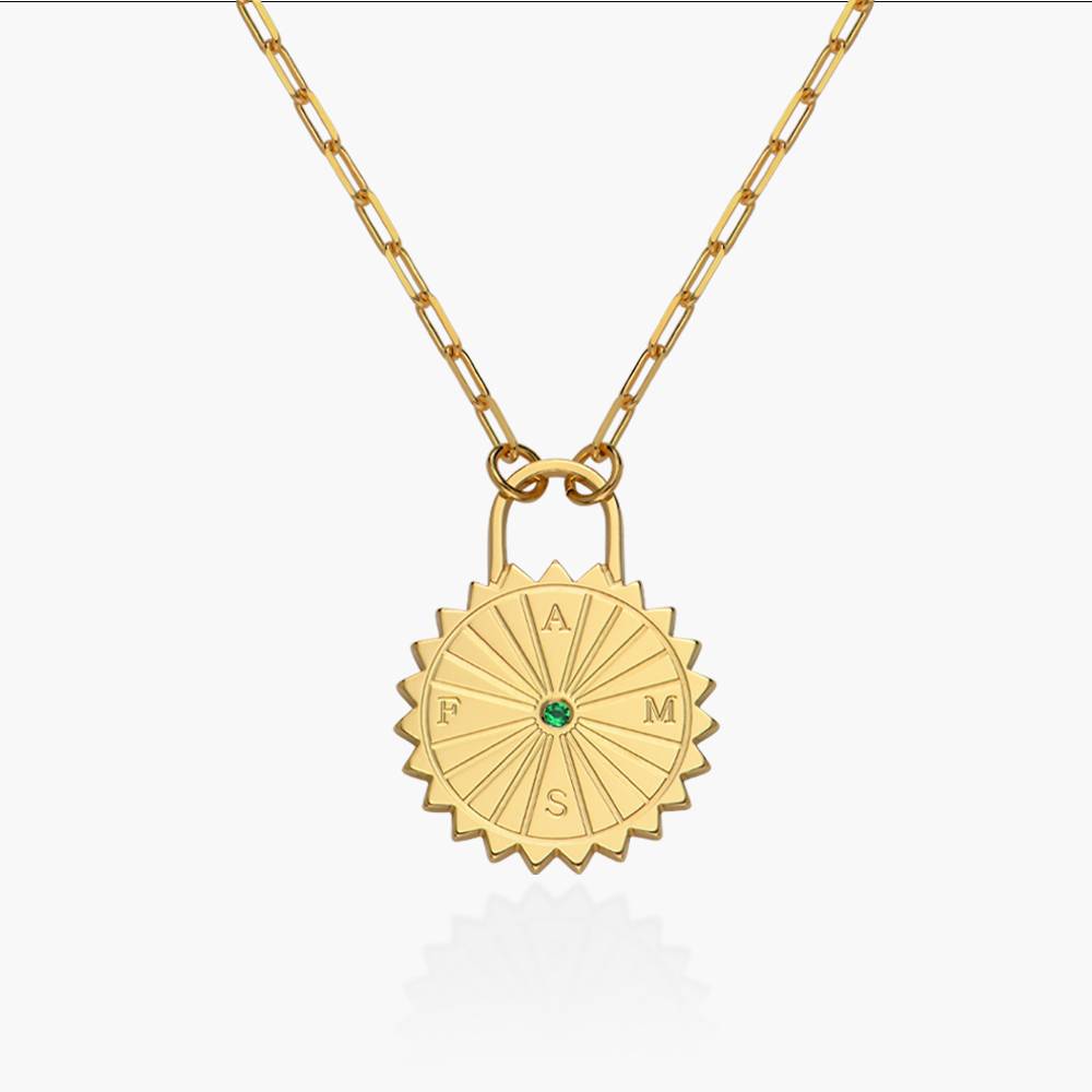 Sun Compass Initials Necklace with Cubic Zirconia  - Gold Vermeil-5 product photo
