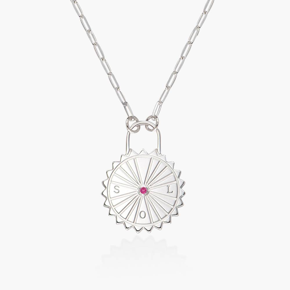 Sun Compass Initials Necklace with Cubic Zirconia  - Silver-5 product photo