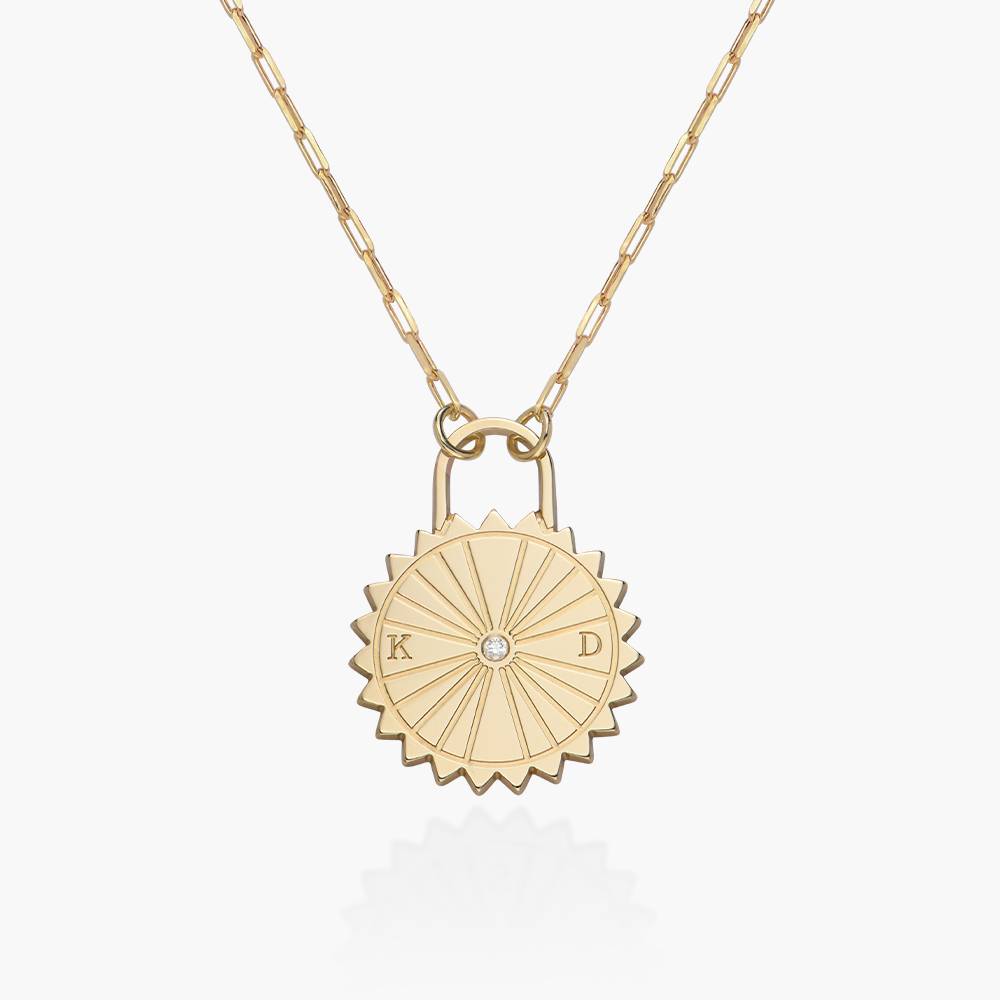 Sun Compass Initials Necklace with Diamonds  - 14k Solid Gold-5 product photo