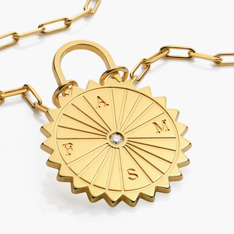 Sun Compass Initials Necklace with Diamond - Gold Vermeil - Oak & Luna