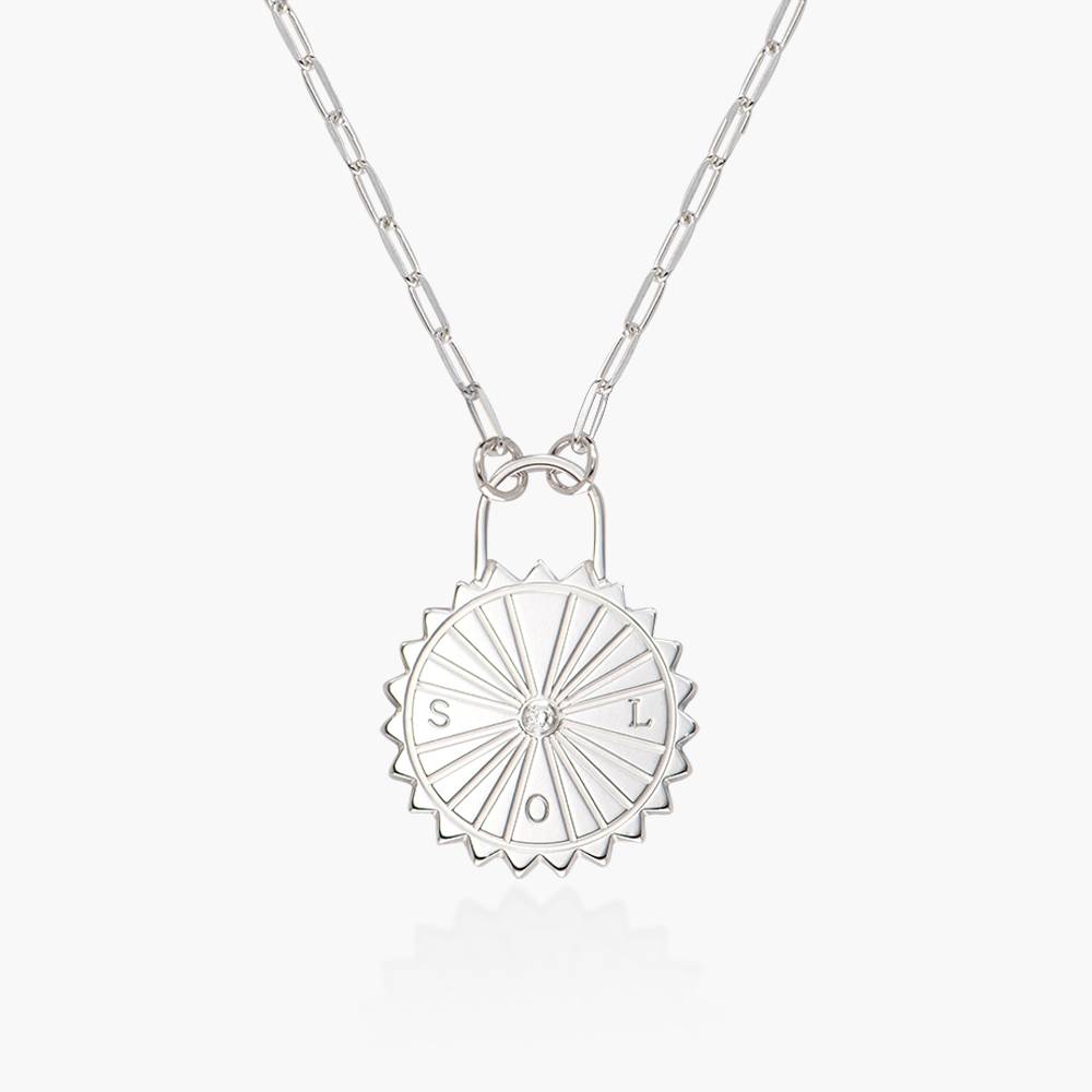 Sun Compass Initials Necklace with Diamonds  - Silver-1 product photo