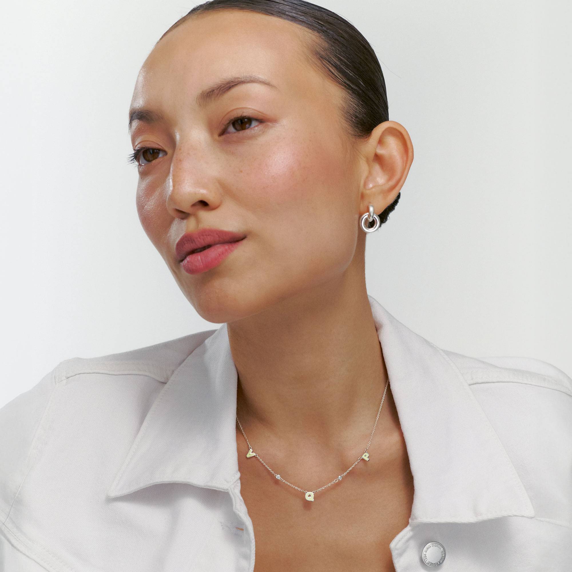Sunrise Inez Initial Necklace with Diamonds - Silver-5 Sunrise Inez Initial Necklace with Diamonds - Silver-5 product photo
