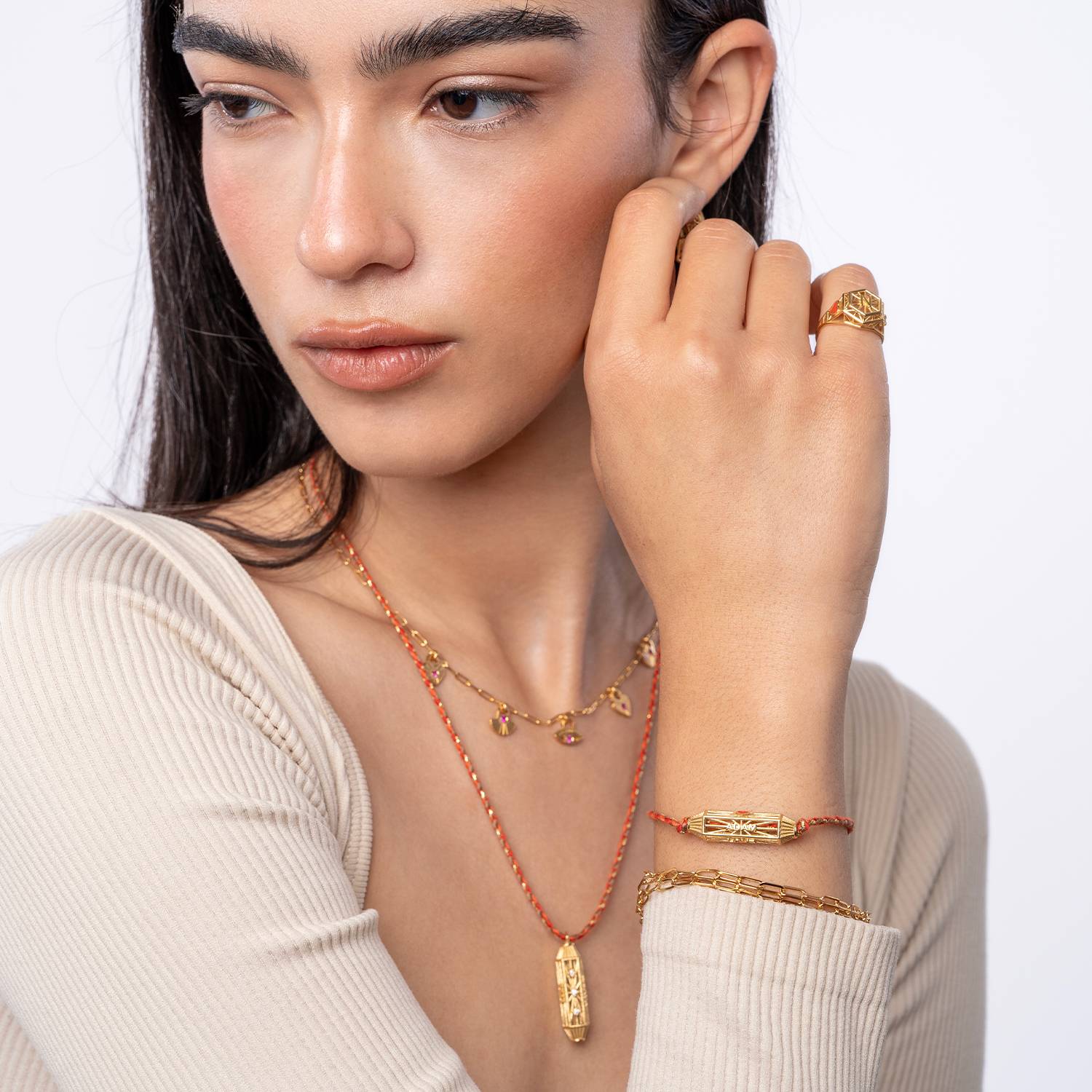 Talisman Bracelet with Orange Cord- Gold Vermeil-5 product photo