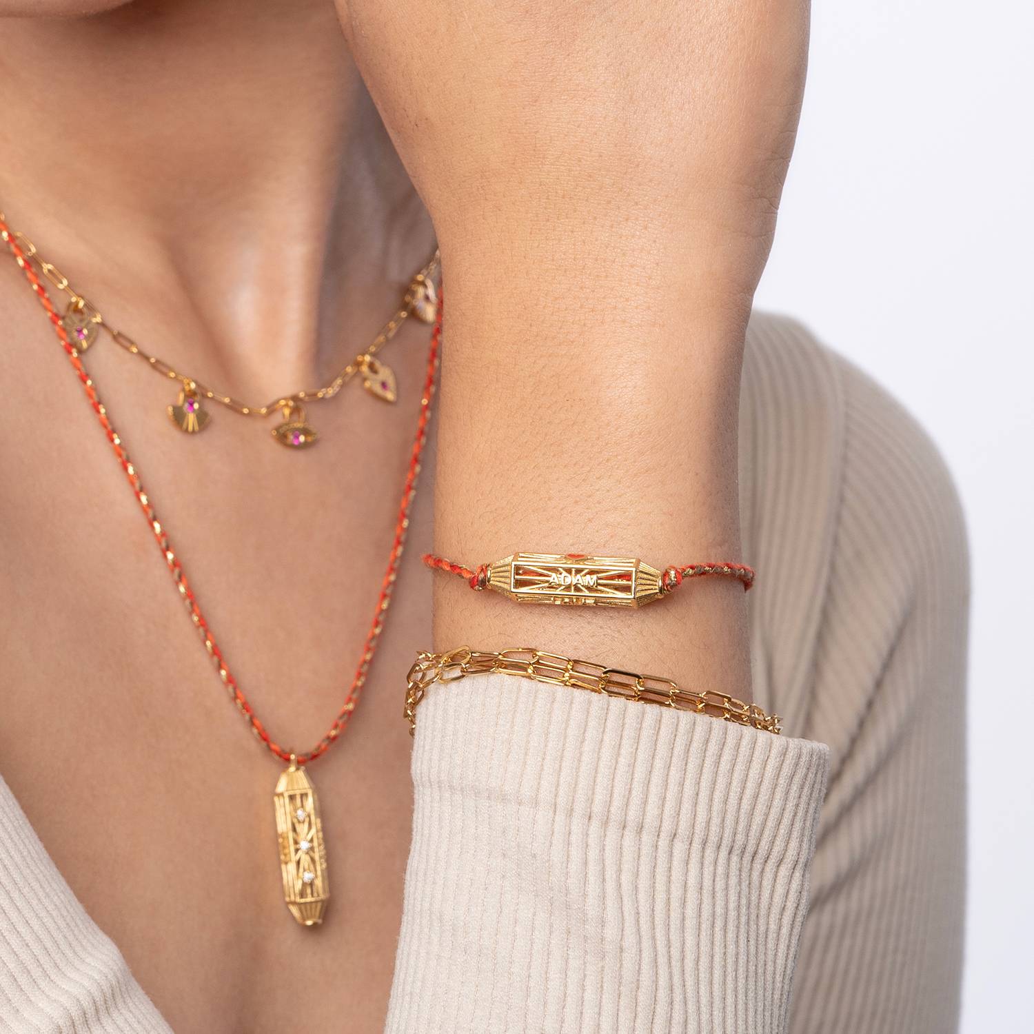Talisman Bracelet with Orange Cord- Gold Vermeil-3 product photo