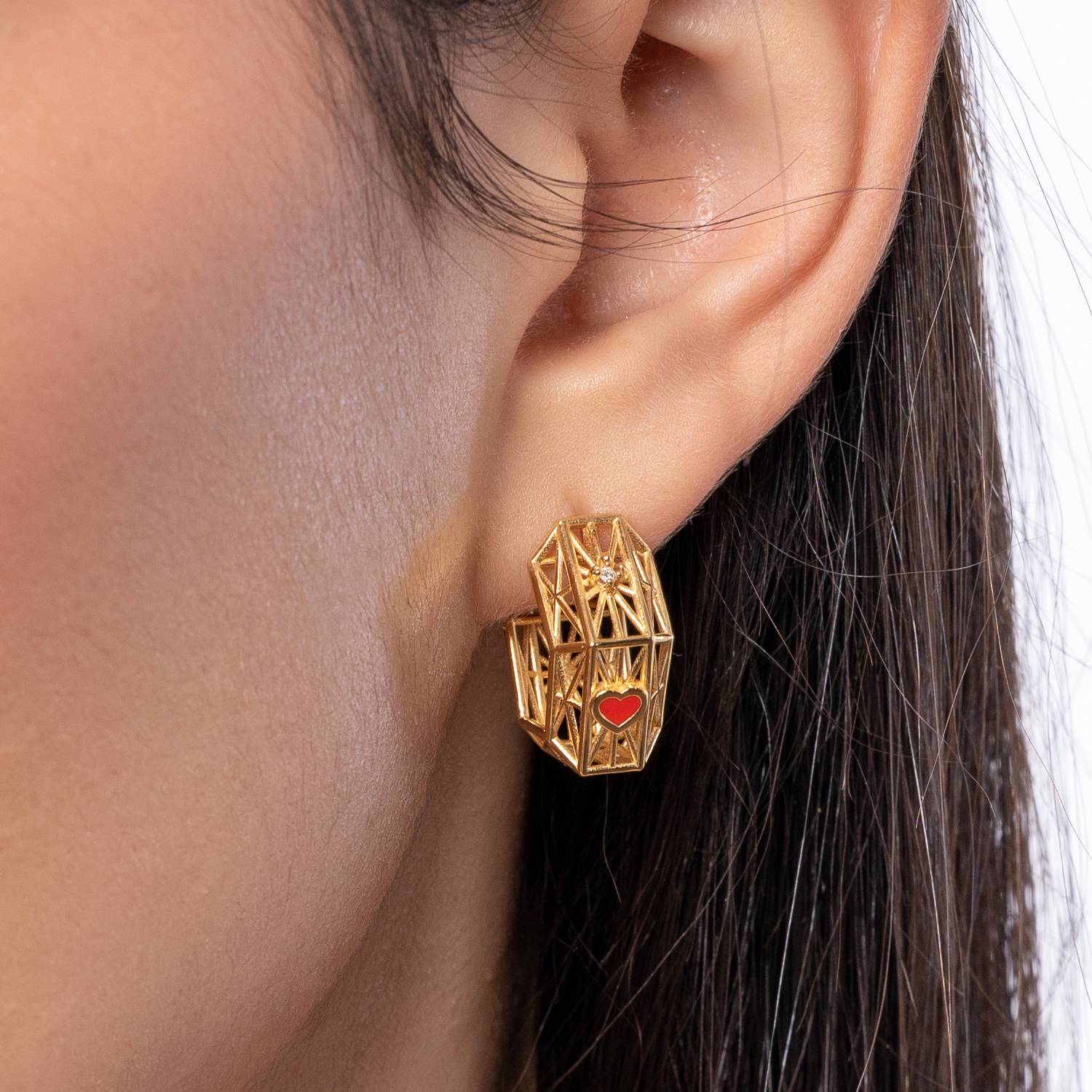 Talisman Earrings with Cubic Zirconia- Gold Vermeil