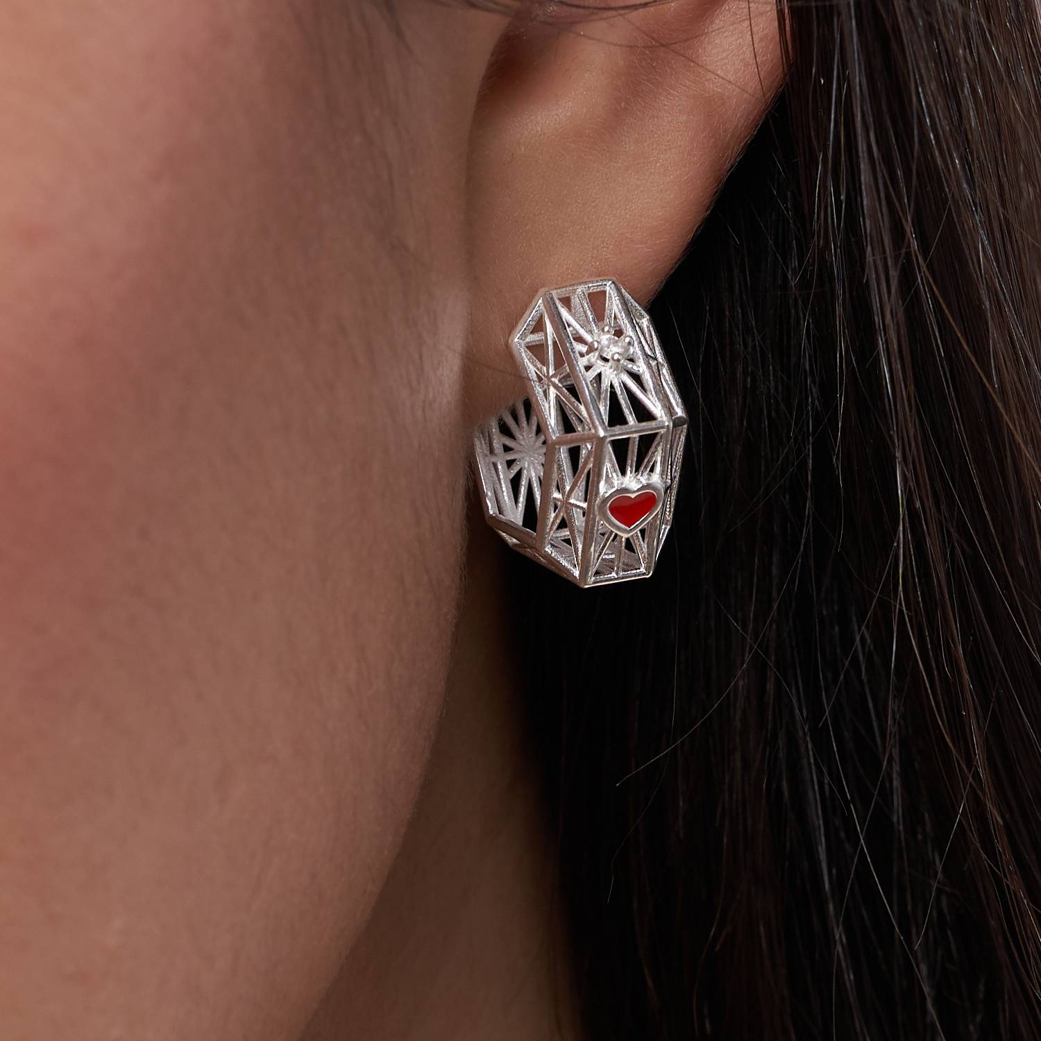 Talisman Earrings with Cubic Zirconia- Silver-3 product photo