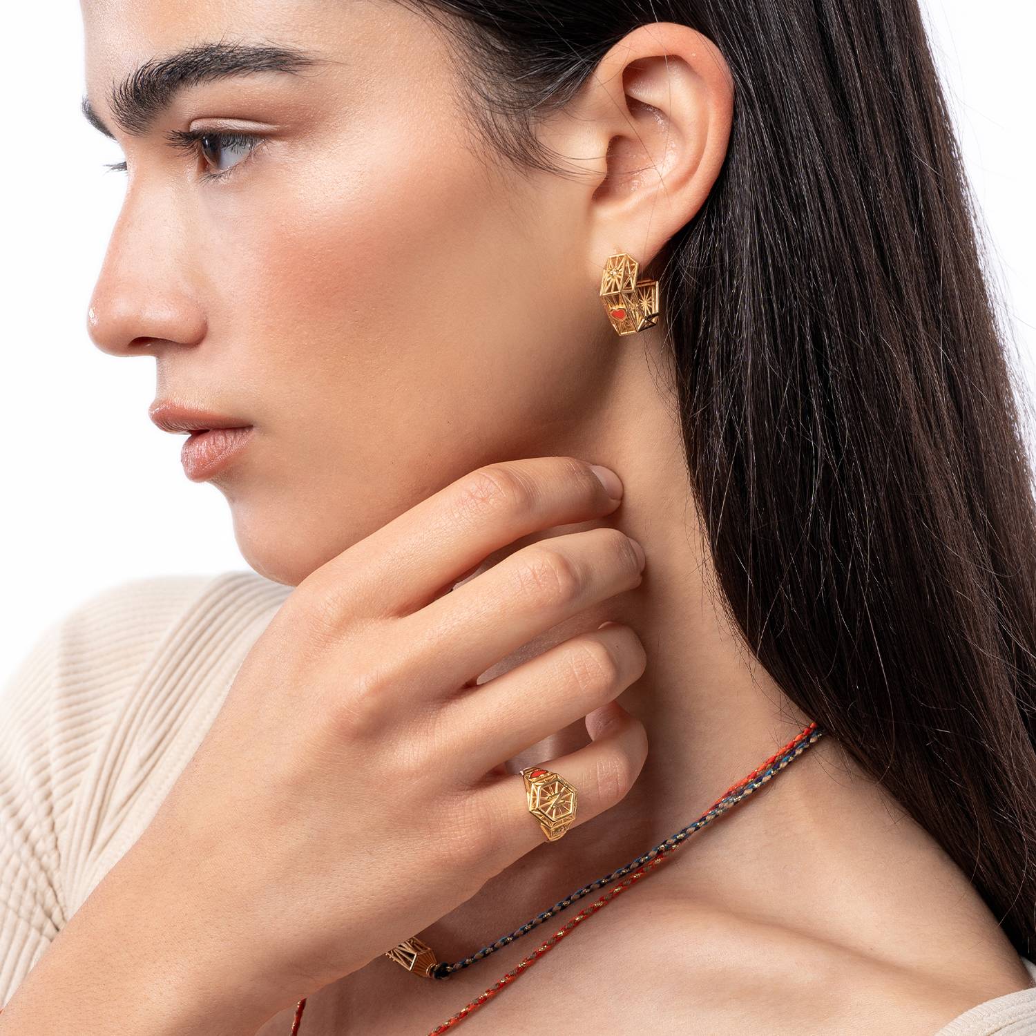Talisman Earrings with Diamonds - Gold Vermeil-5 product photo