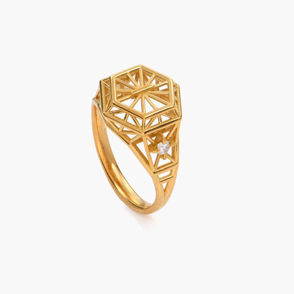 Talisman Initial Ring with Cubic Zirconia- Gold Vermeil-2 product photo