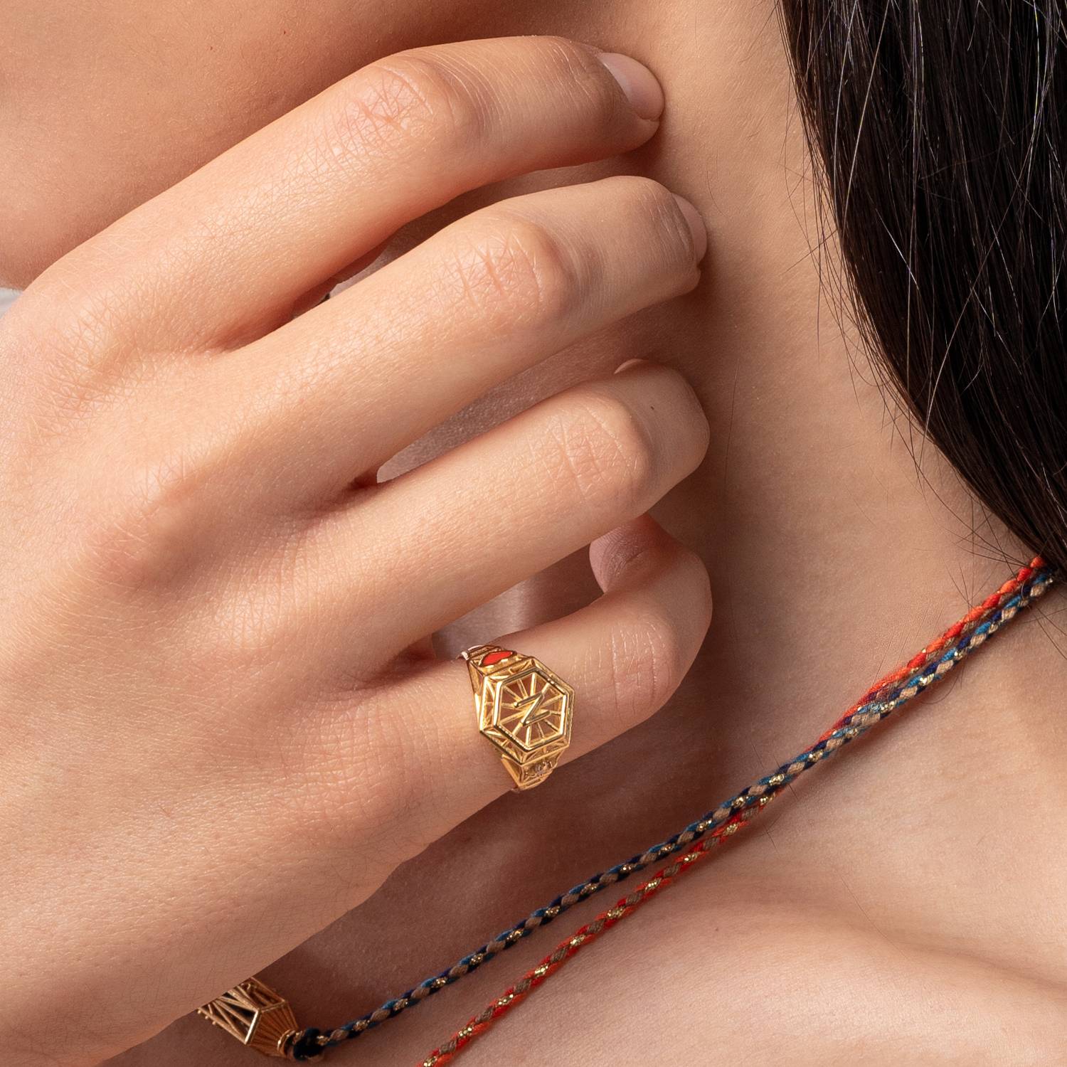 Talisman Initial Ring with Cubic Zirconia - Gold Vermeil-1 product photo