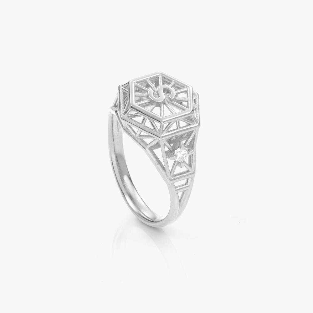 Talisman Initial Ring with Cubic Zirconia - Silver-3 product photo