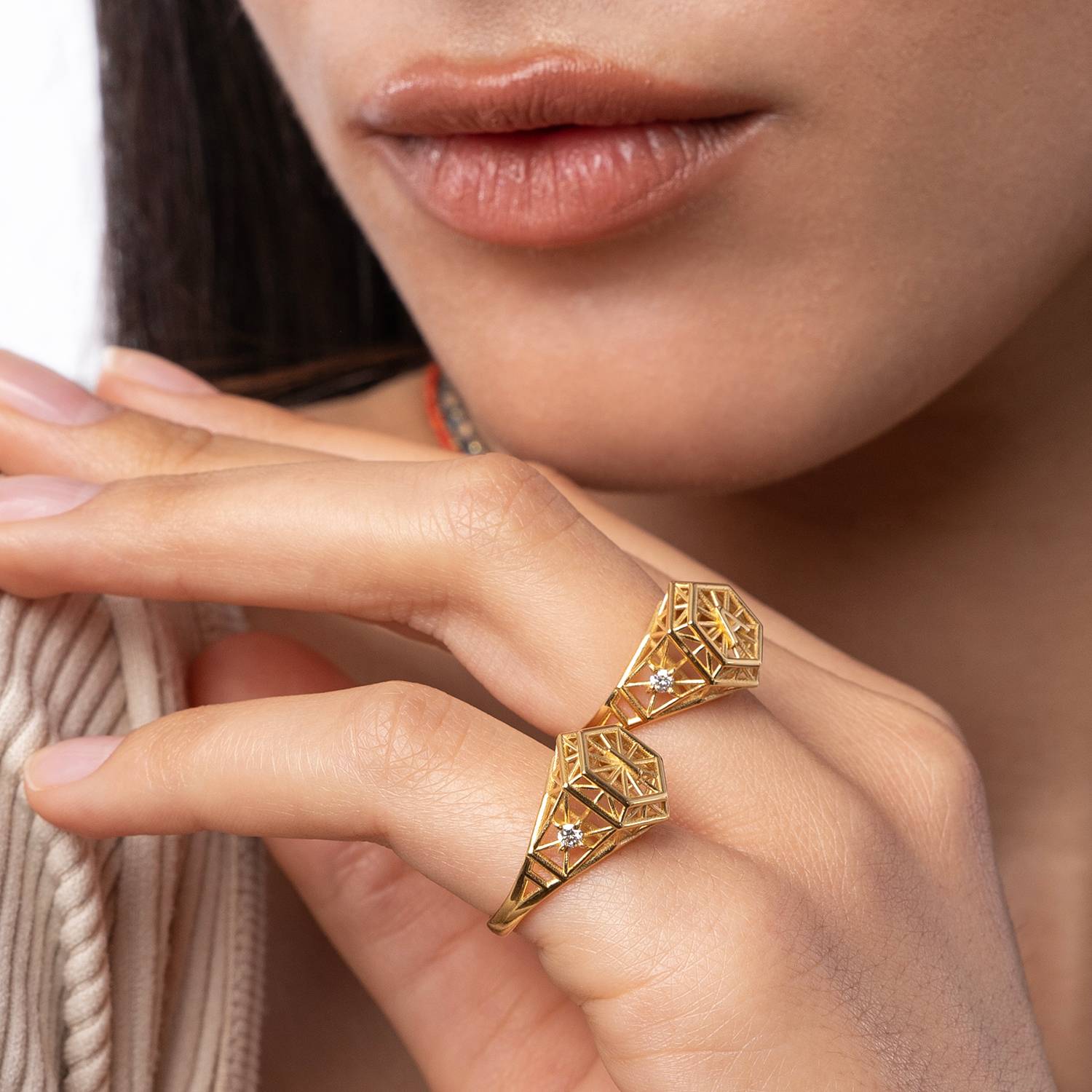 Talisman Initial Ring with Diamonds - Gold Vermeil-3 product photo