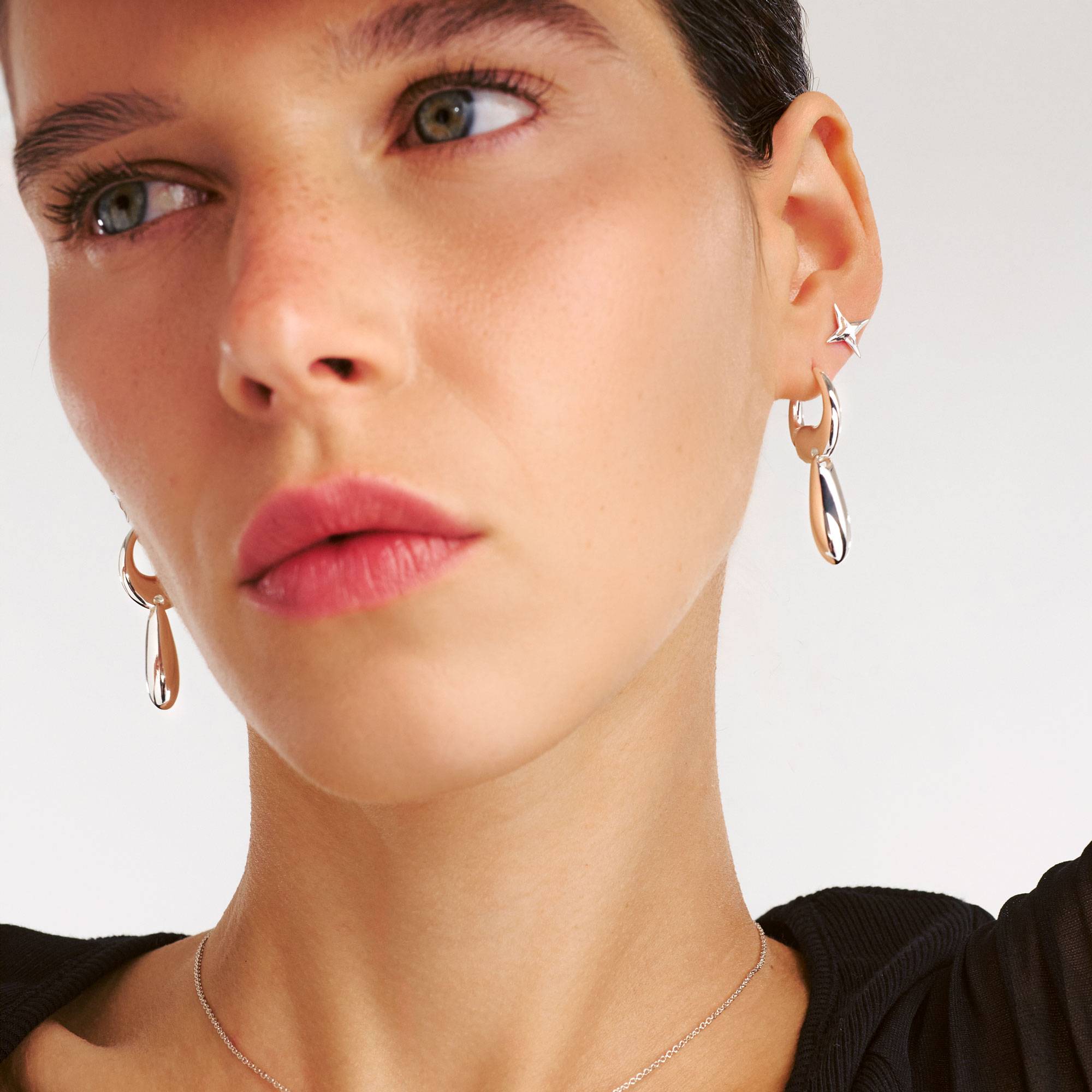 Tear Drop Hoops - Silver-1 product photo