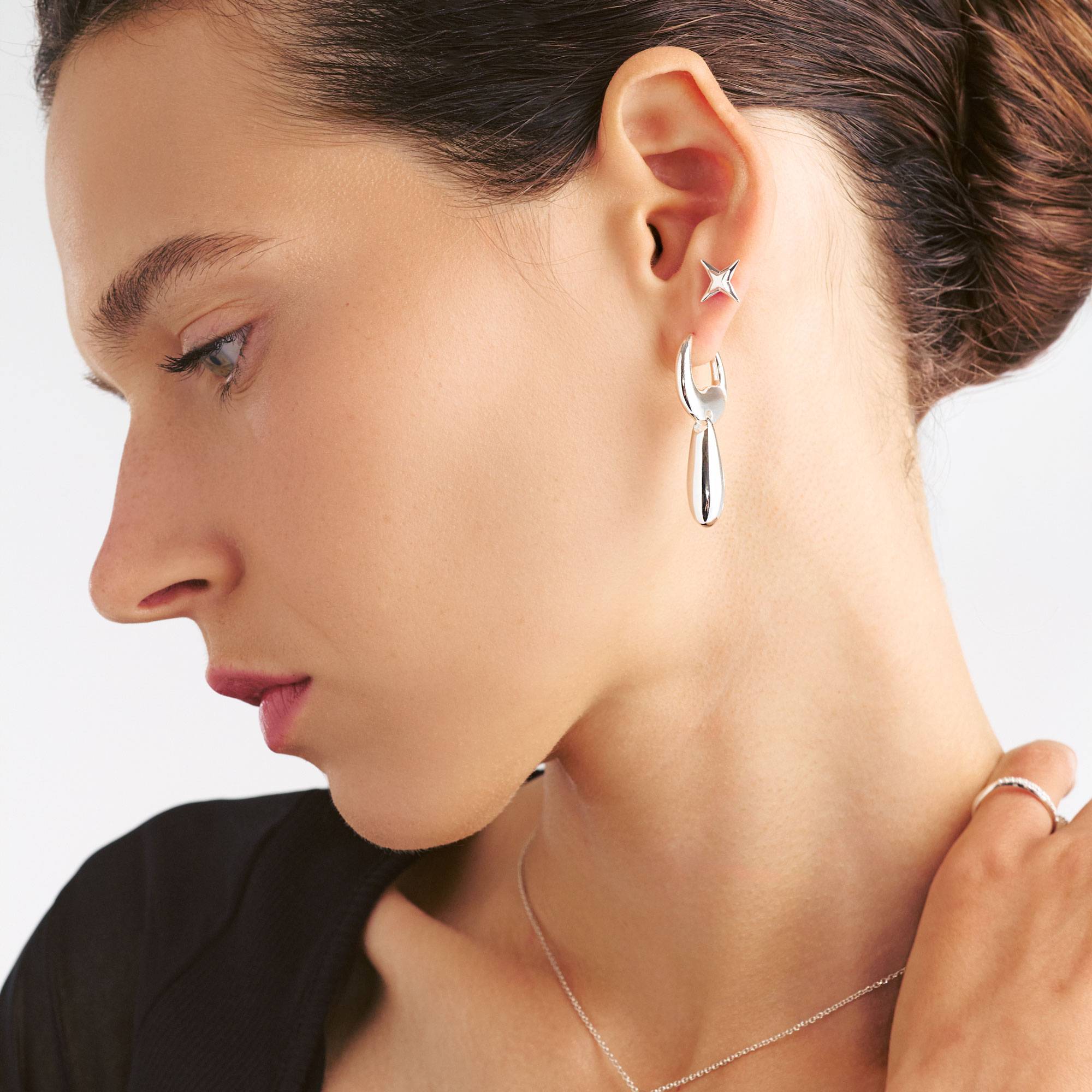 Tear Drop Hoops - Silver-3 product photo