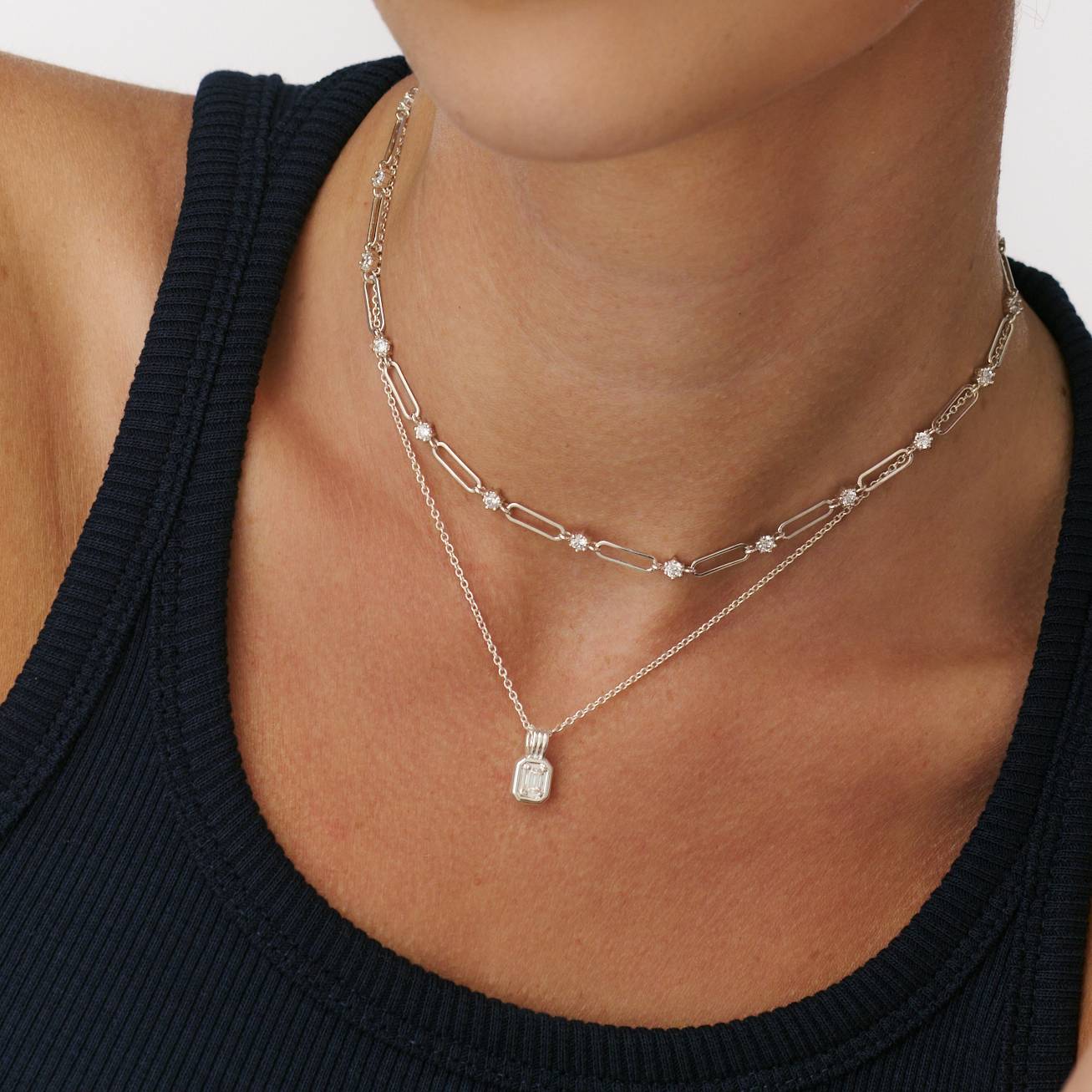 The Mini One pendant with  Emerald cut Moissanite - Silver-2 product photo