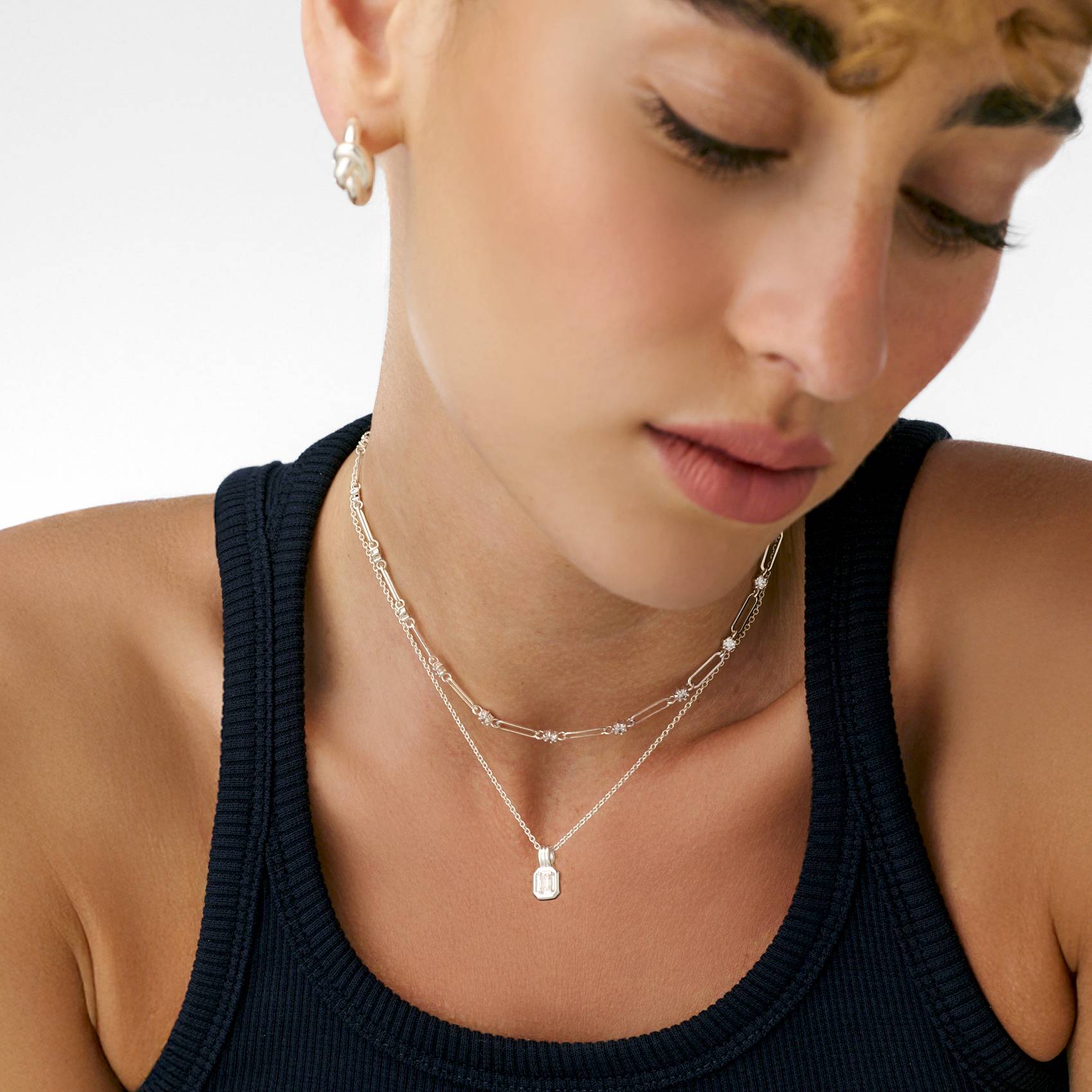 The Mini One pendant with  Emerald cut Moissanite - Silver-4 product photo