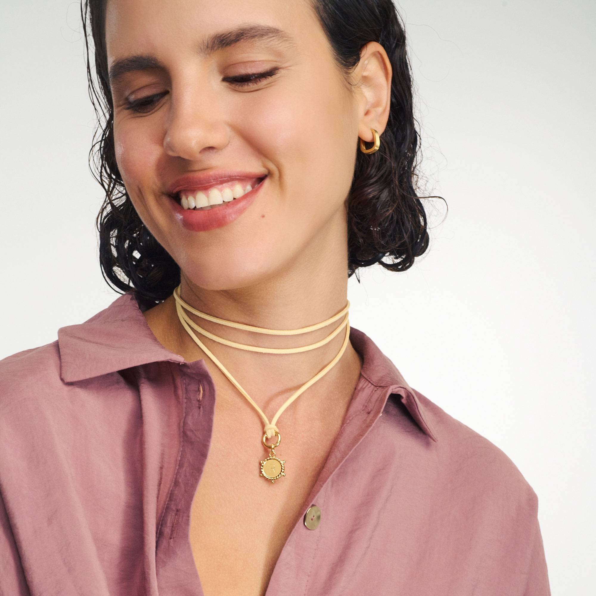 The Latte Beige Charmer Initial Necklace - Gold Vermeil-2 product photo