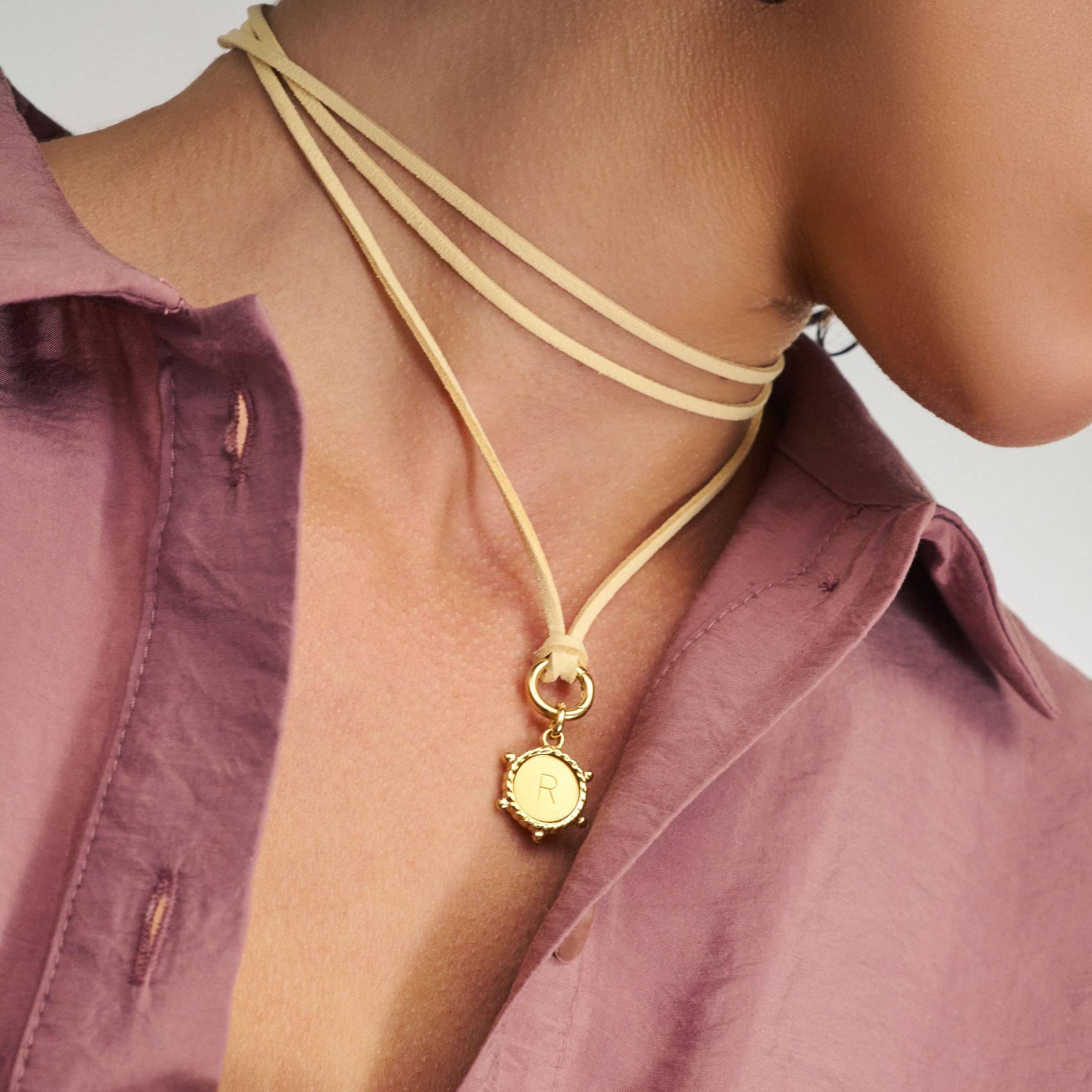 The Latte Beige Charmer Initial Necklace - Gold Vermeil-4 product photo