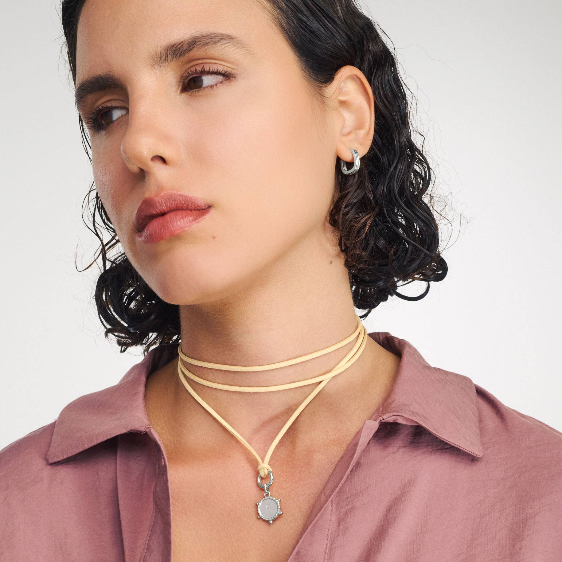 The Latte Beige Charmer Initial Necklace - Silver-1 product photo