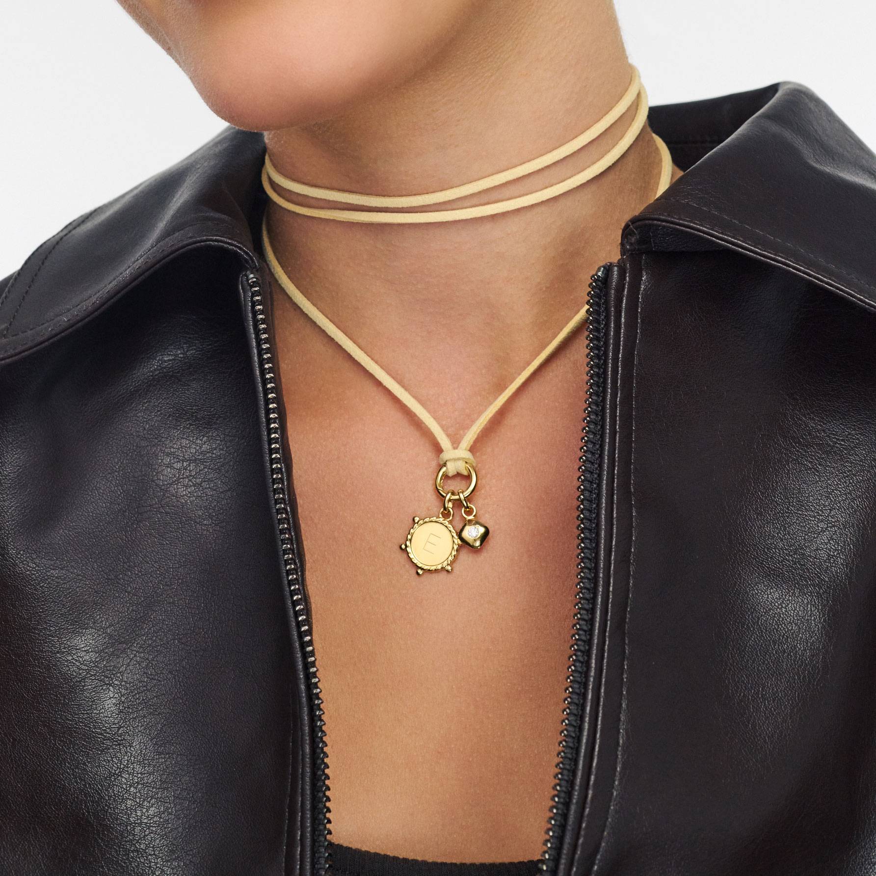 The Latte Beige Charmer Initial Necklace with Diamond - Gold Vermeil-3 product photo