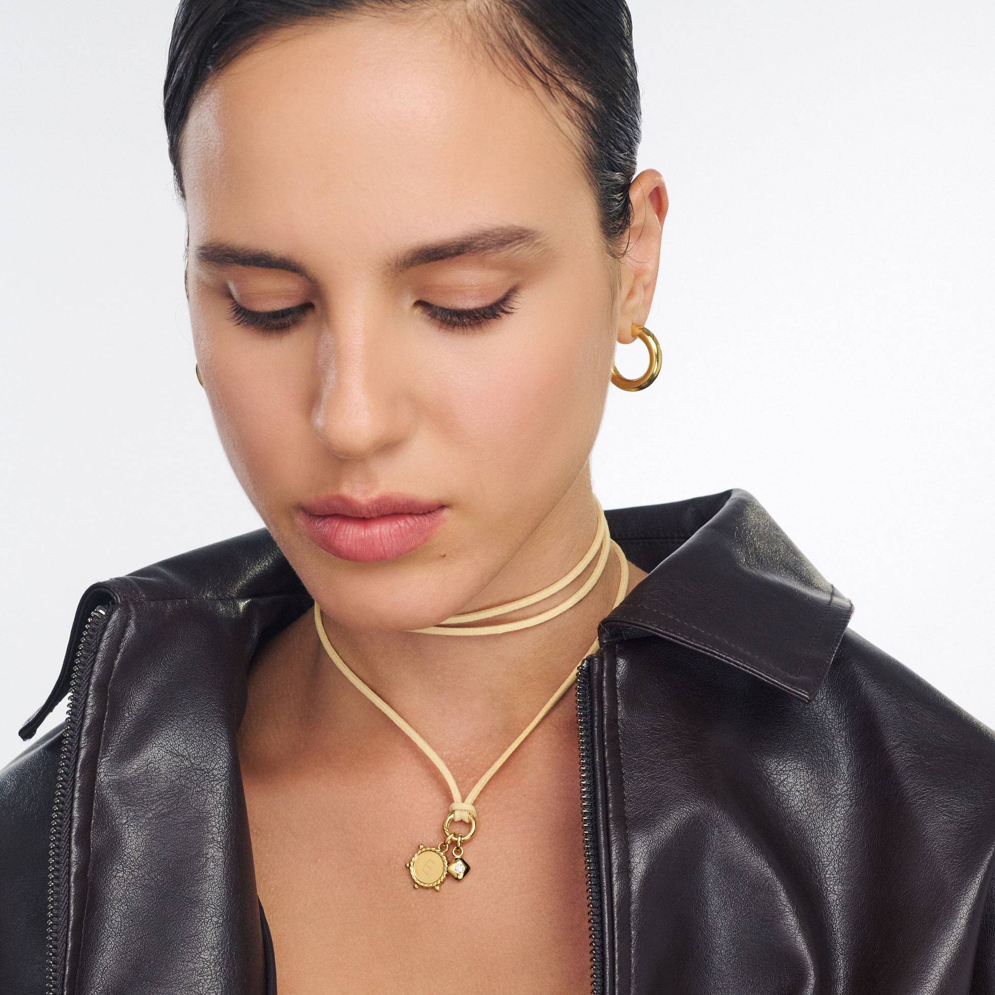 The Latte Beige Charmer Initial Necklace with Diamond - Gold Vermeil-4 product photo