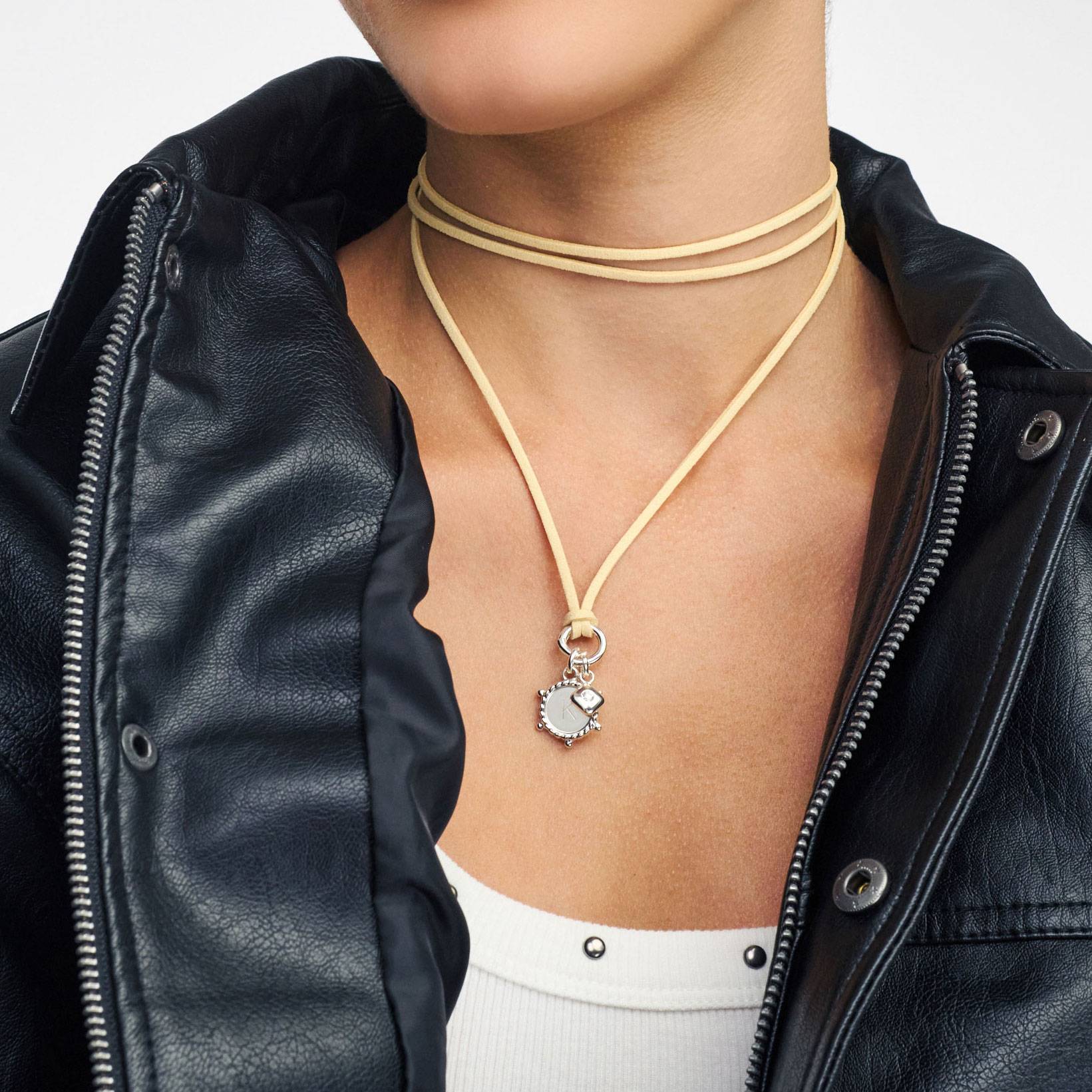 The Latte Beige Charmer Initial Necklace with Diamond - Silver-1 product photo