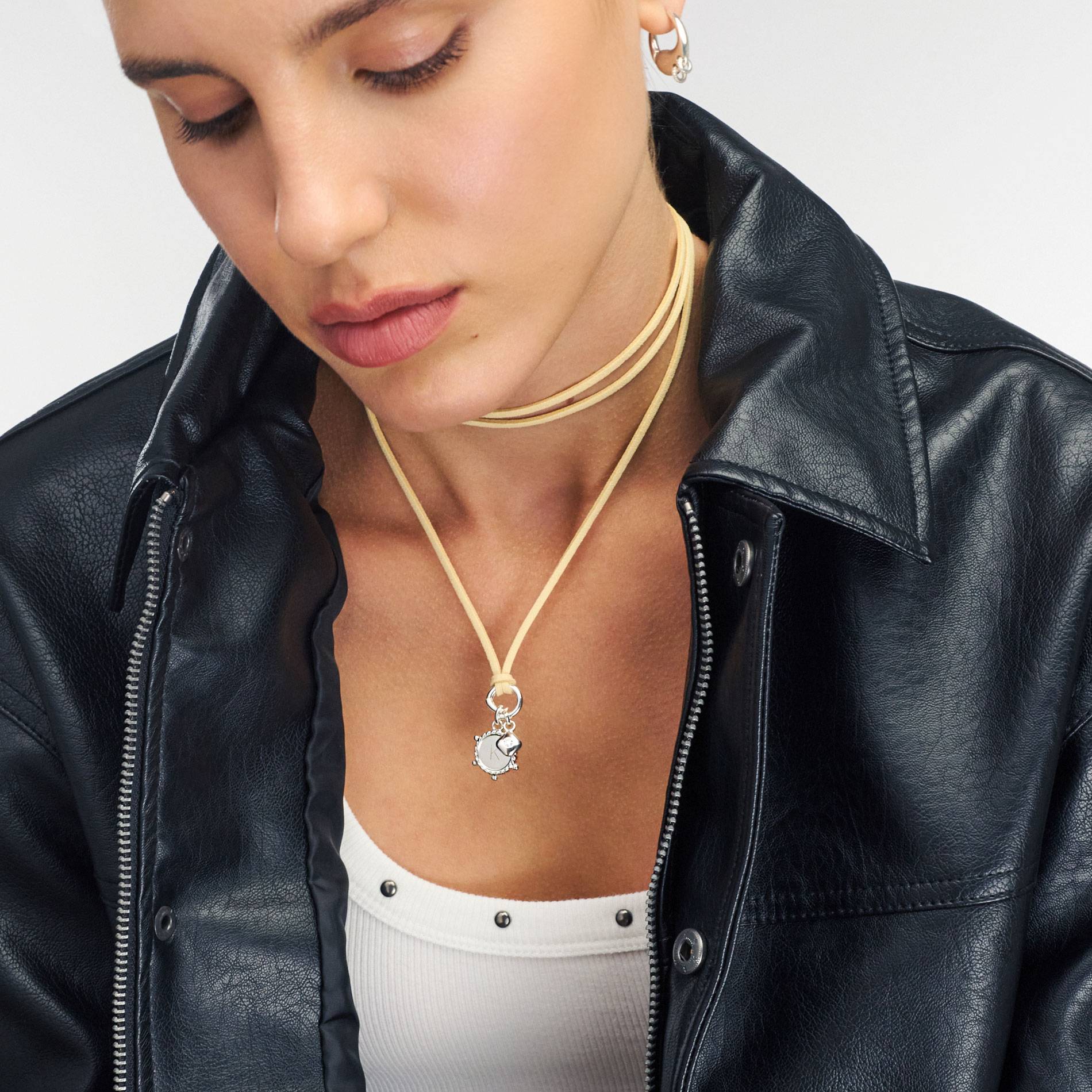 The Latte Beige Charmer Initial Necklace with Diamond - Silver-4 product photo