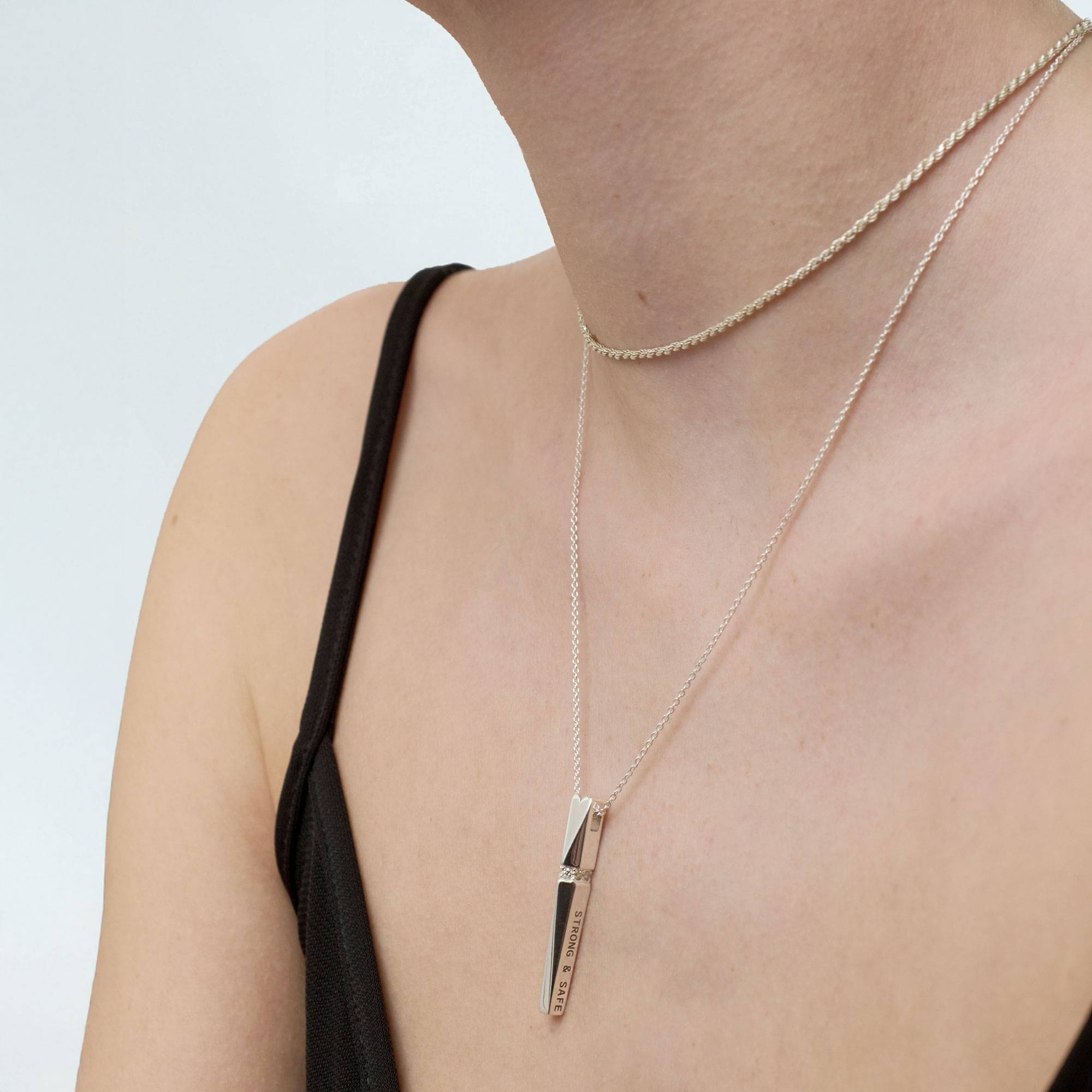 The Love Bar Pendant- Silver with Diamonds-4 product photo