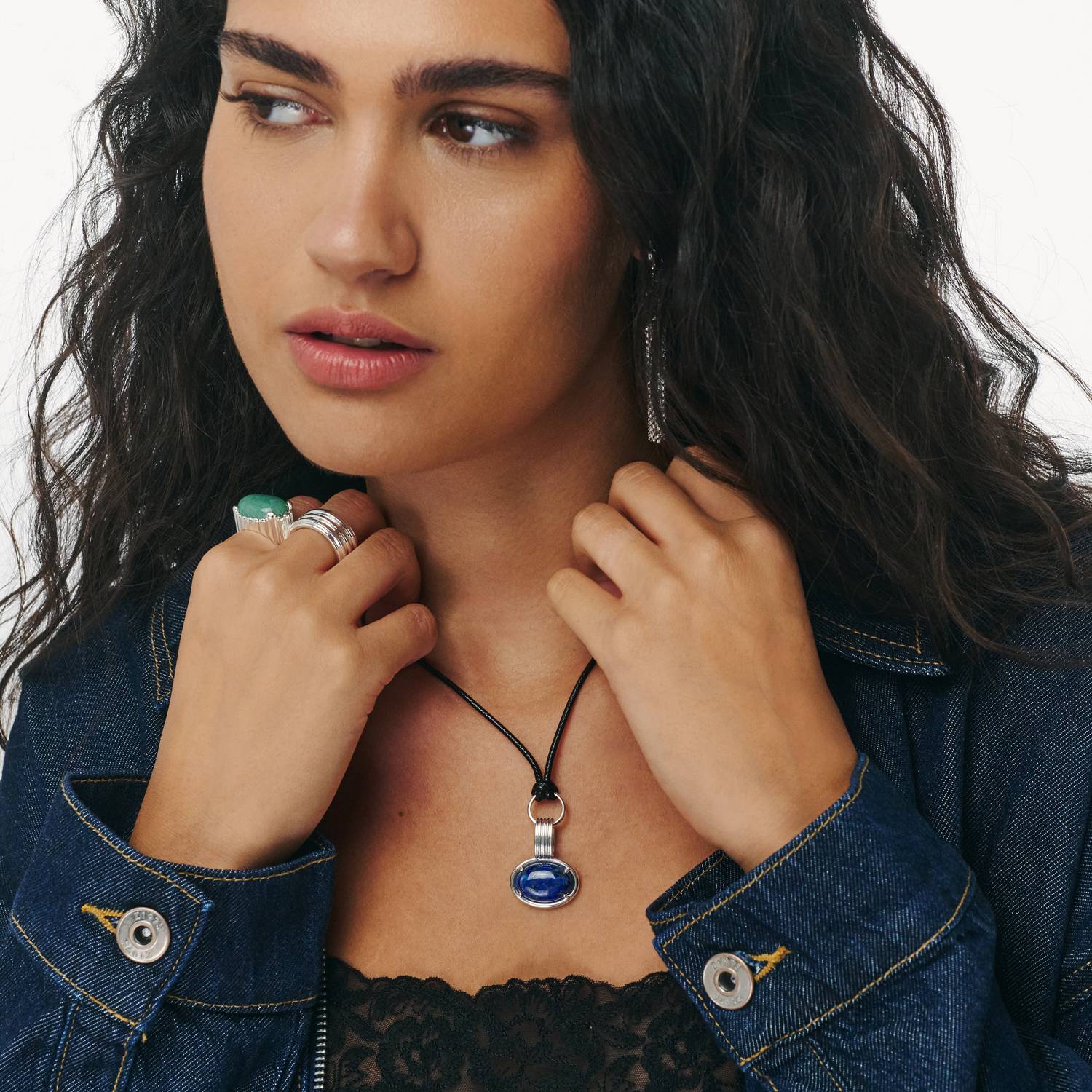No. 04 — The Lucky Stone Cord Necklace- Silver-2 product photo