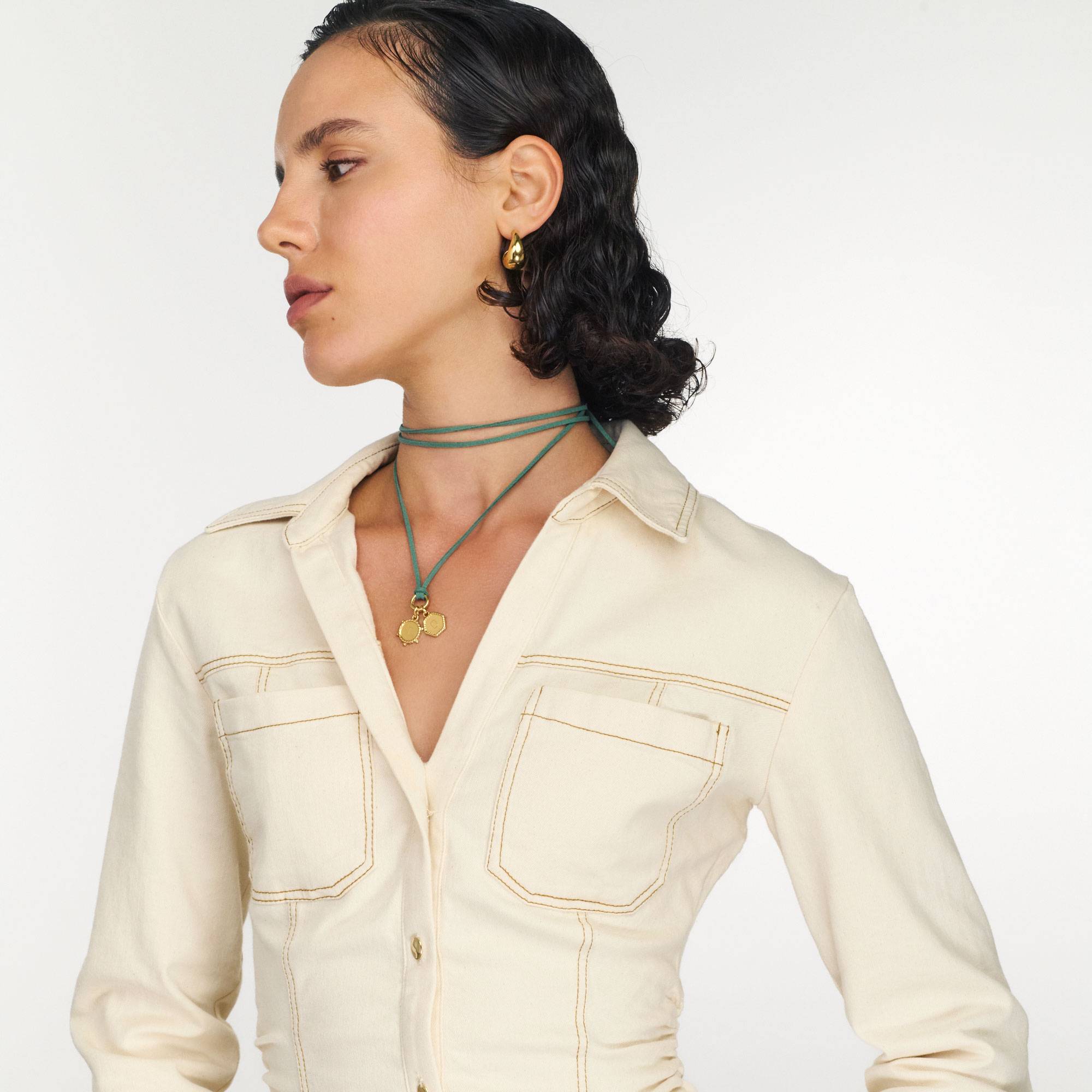 The Matcha Green Charmer Initial Necklace - Gold Vermeil-4 product photo