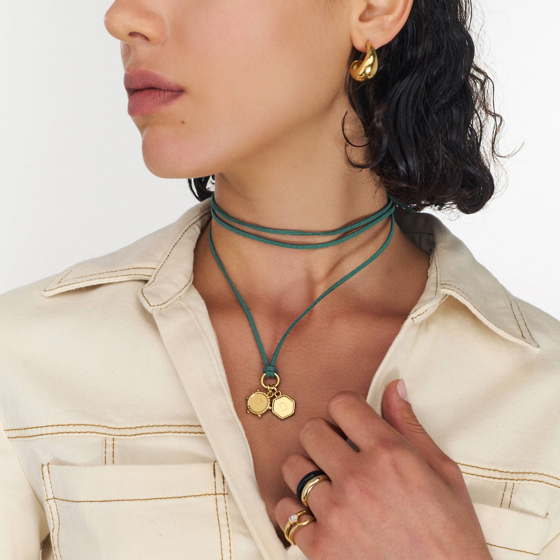 The Matcha Green Charmer Initial Necklace - Gold Vermeil-2 product photo