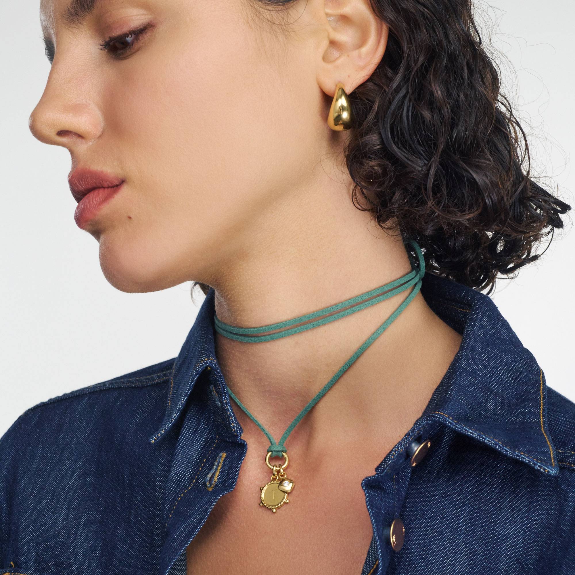 The Matcha Green Charmer Initial Necklace with Diamond - Gold Vermeil-1 product photo