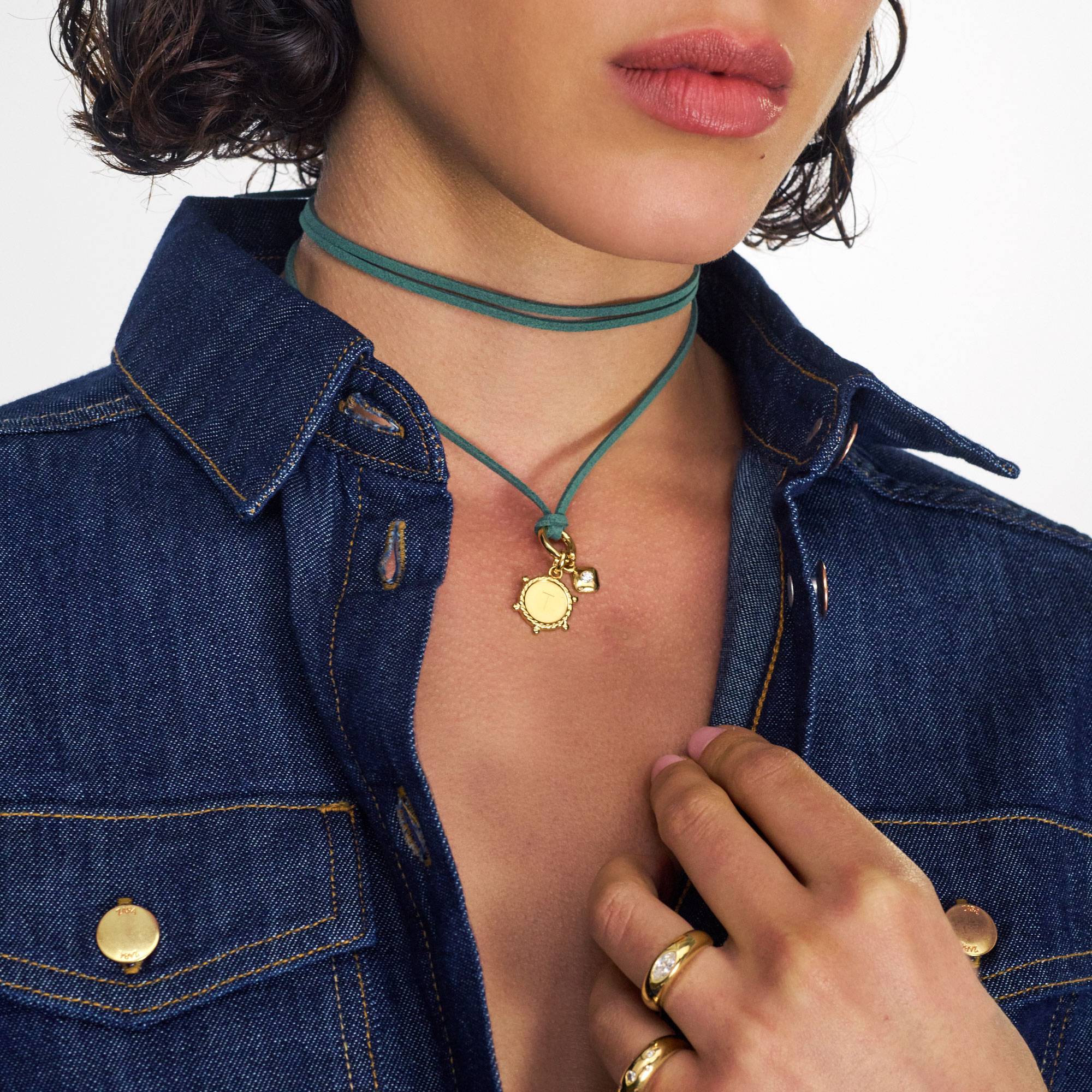 The Matcha Green Charmer Initial Necklace with Diamond - Gold Vermeil-2 product photo