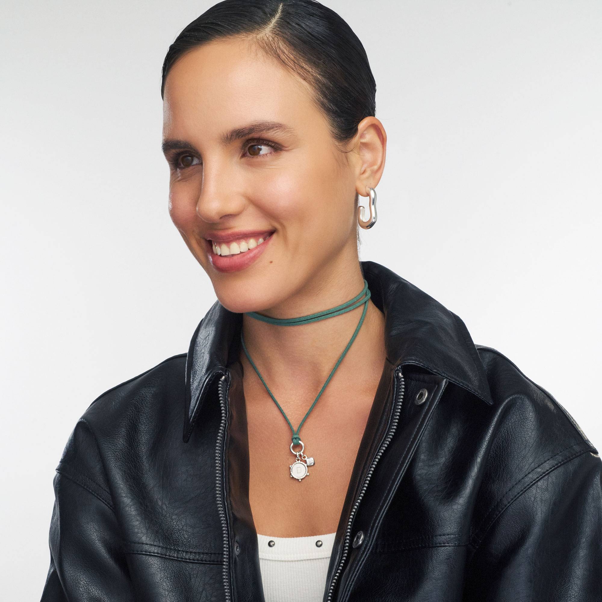 The Matcha Green Charmer Initial Necklace with Diamond - Silver-3 product photo