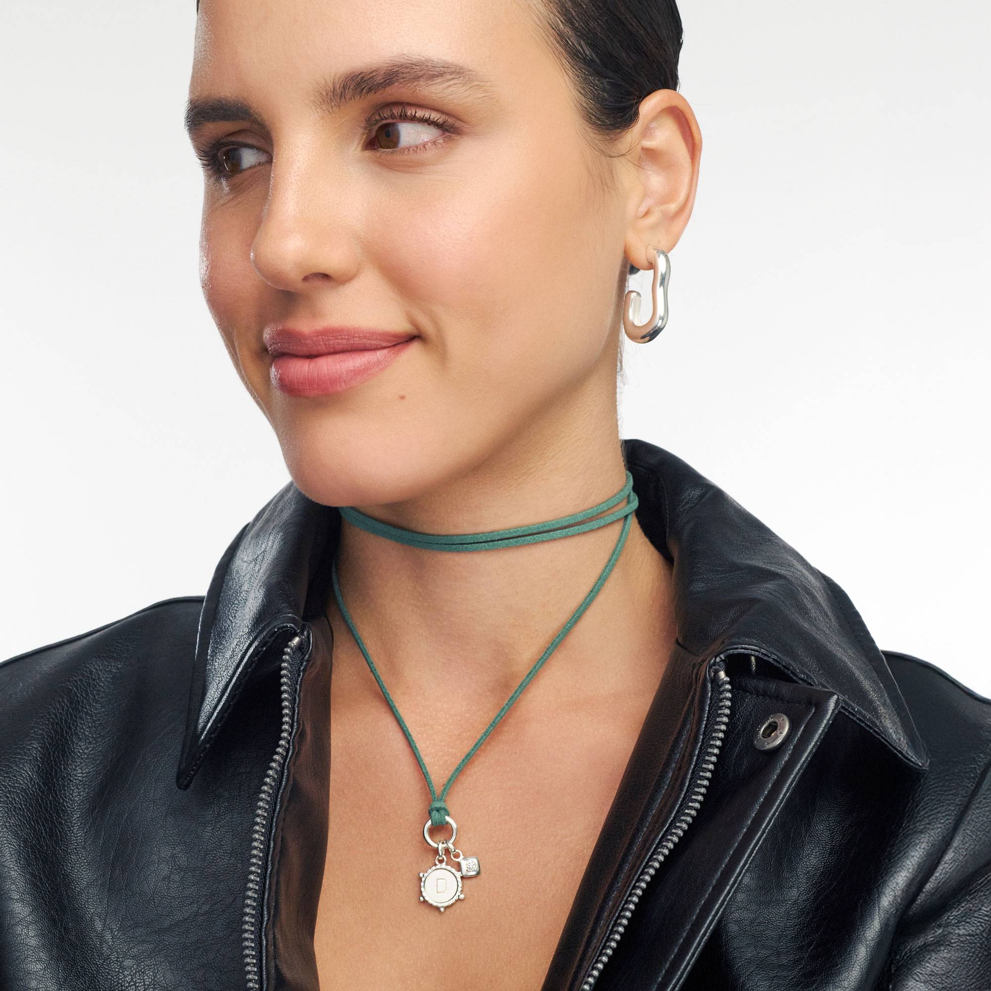 The Matcha Green Charmer Initial Necklace with Diamond - Silver-4 product photo