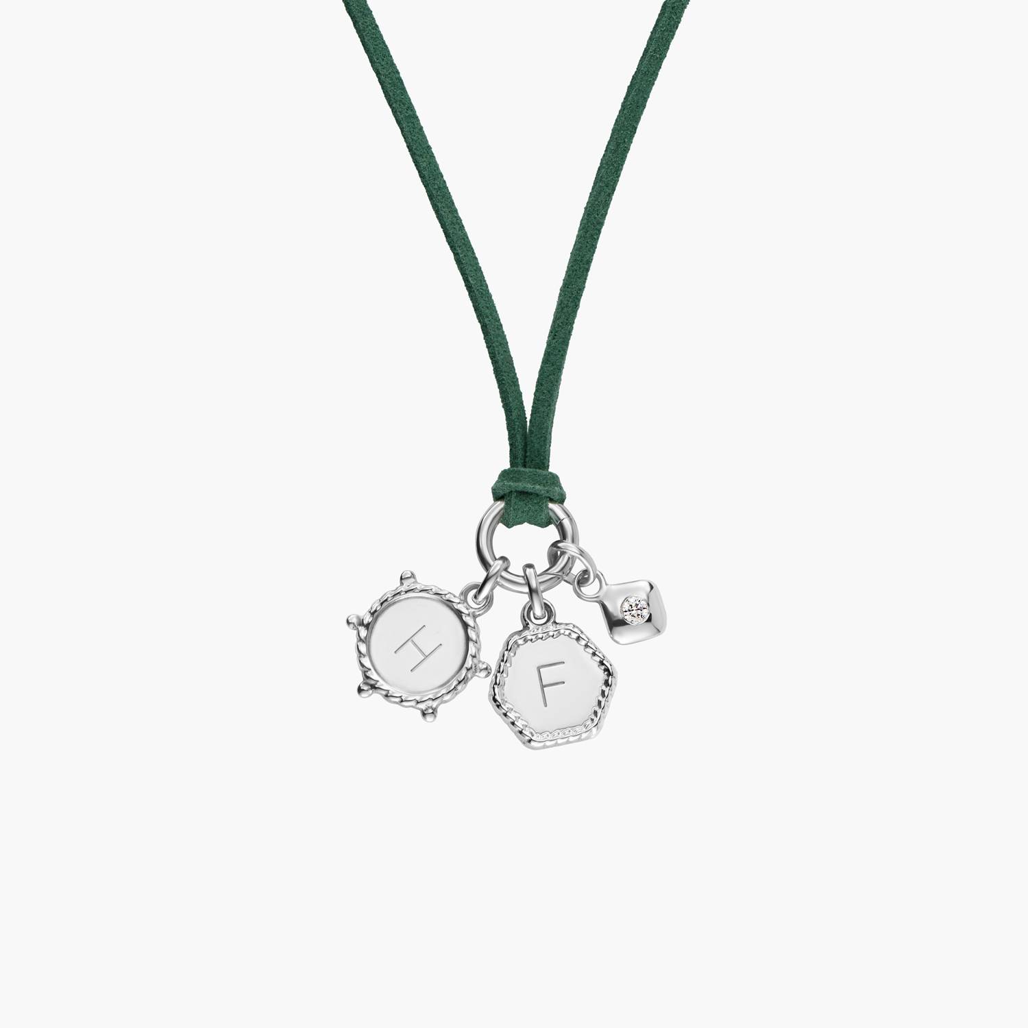 The Matcha Green Charmer Initial Necklace with Diamond - Silver