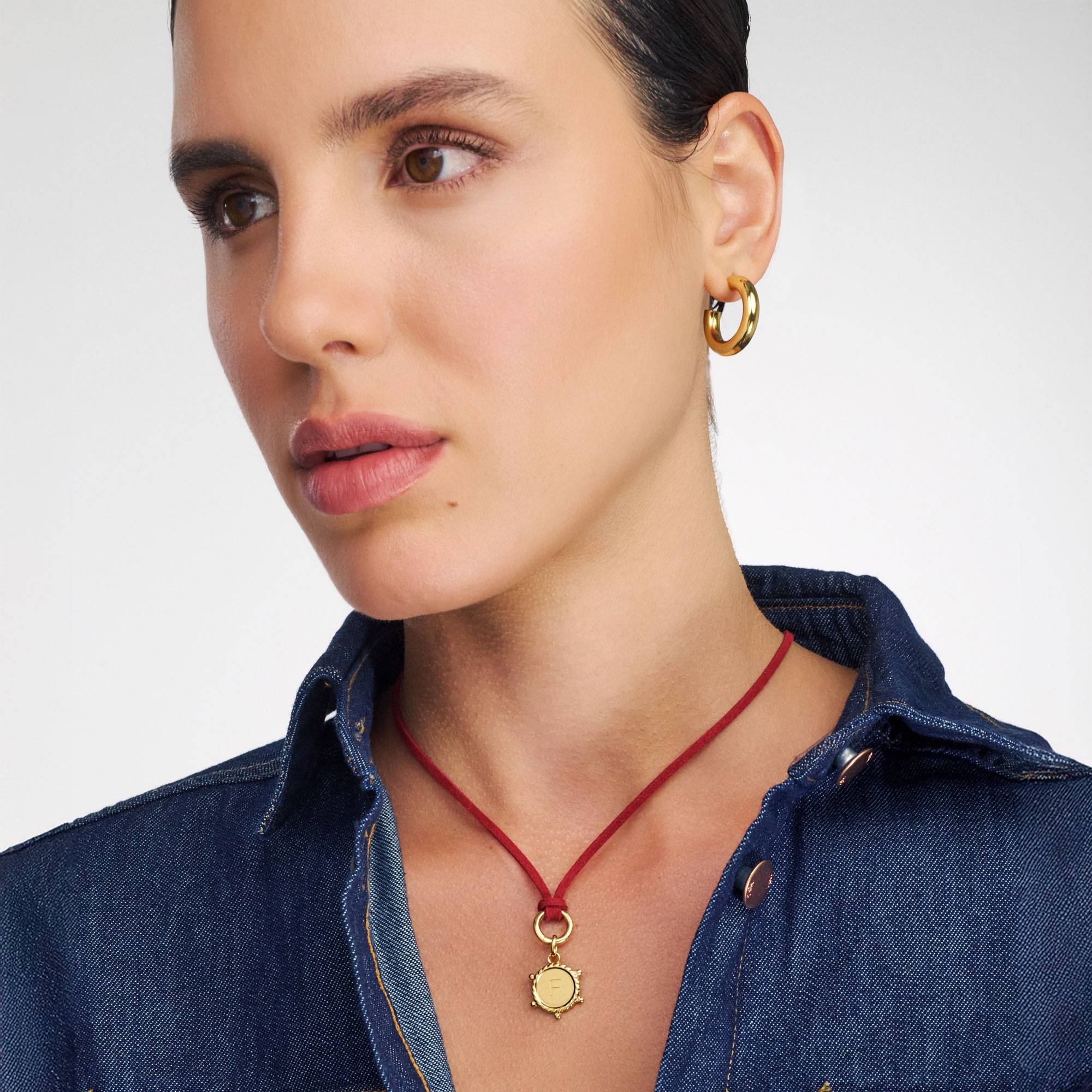 The Merlot Red Charmer Initial Necklace - Gold Vermeil-1 product photo