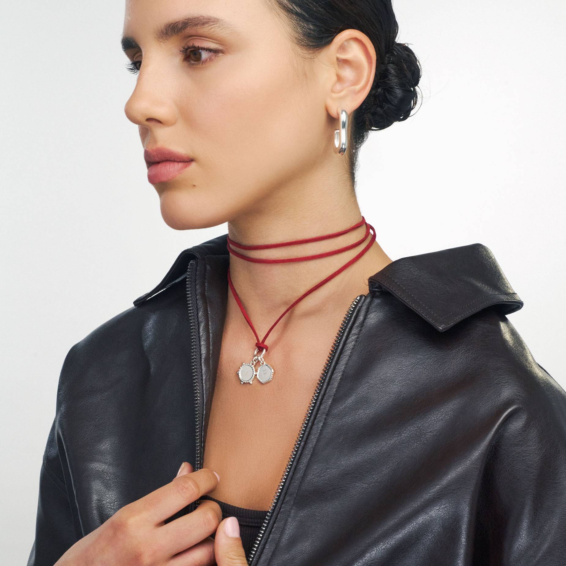 The Merlot Red Charmer Initial Necklace - Silver-2 product photo