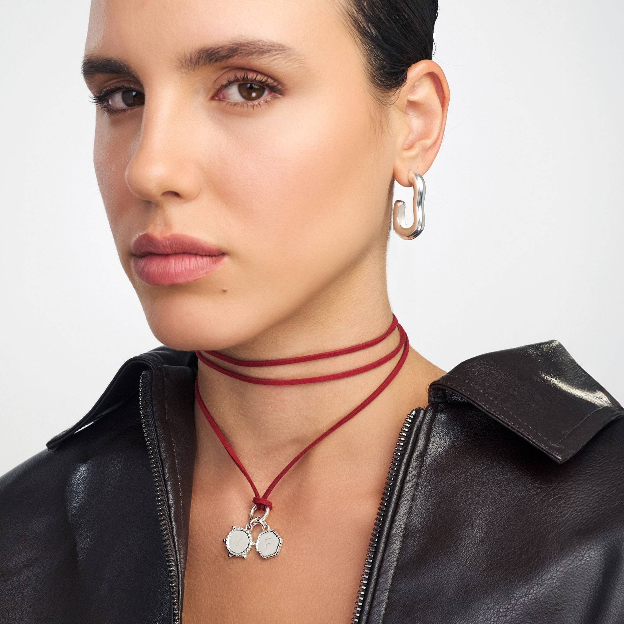 The Merlot Red Charmer Initial Necklace - Silver-1 product photo