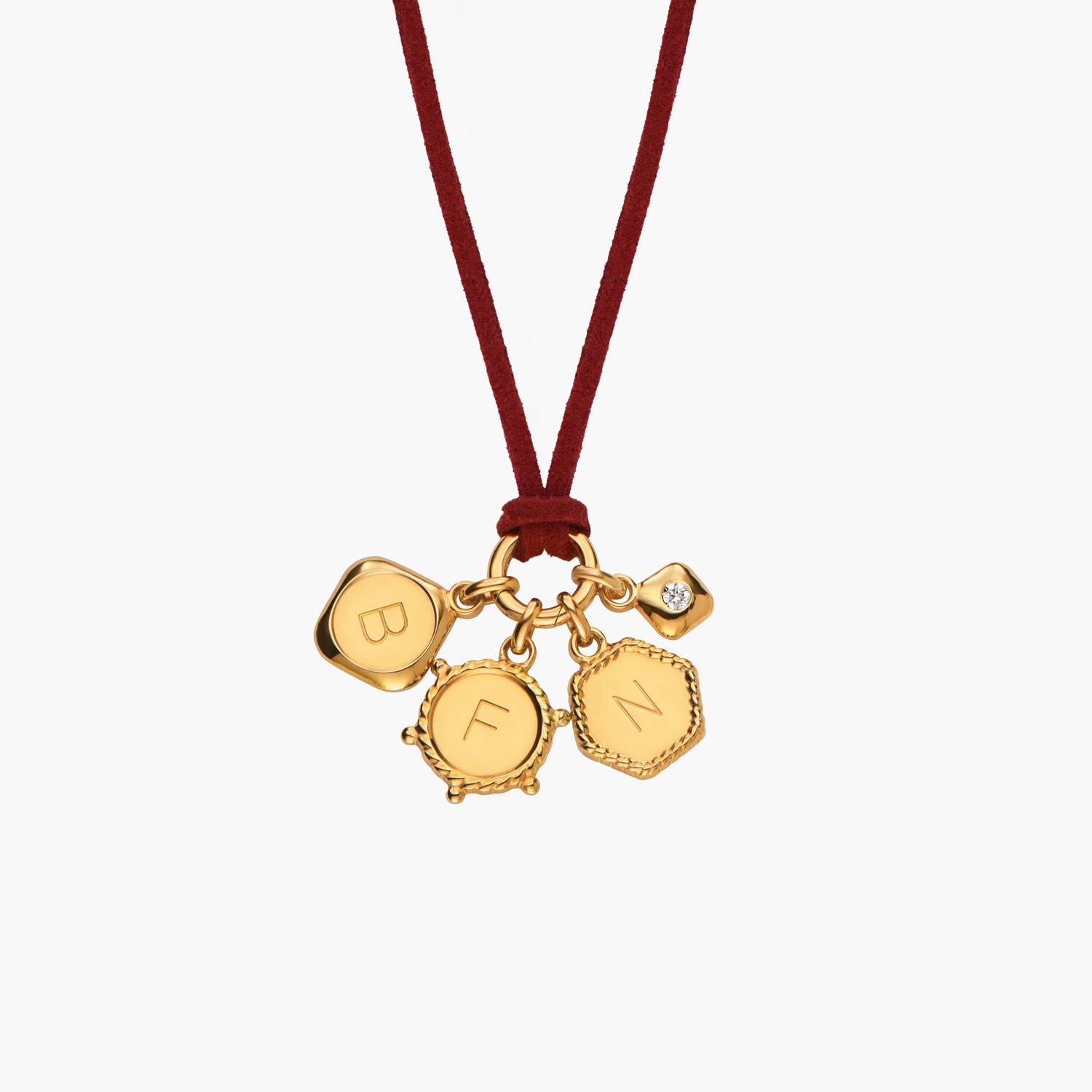 The Merlot Red Charmer Initial Necklace with Diamond - Gold Vermeil-1 product photo