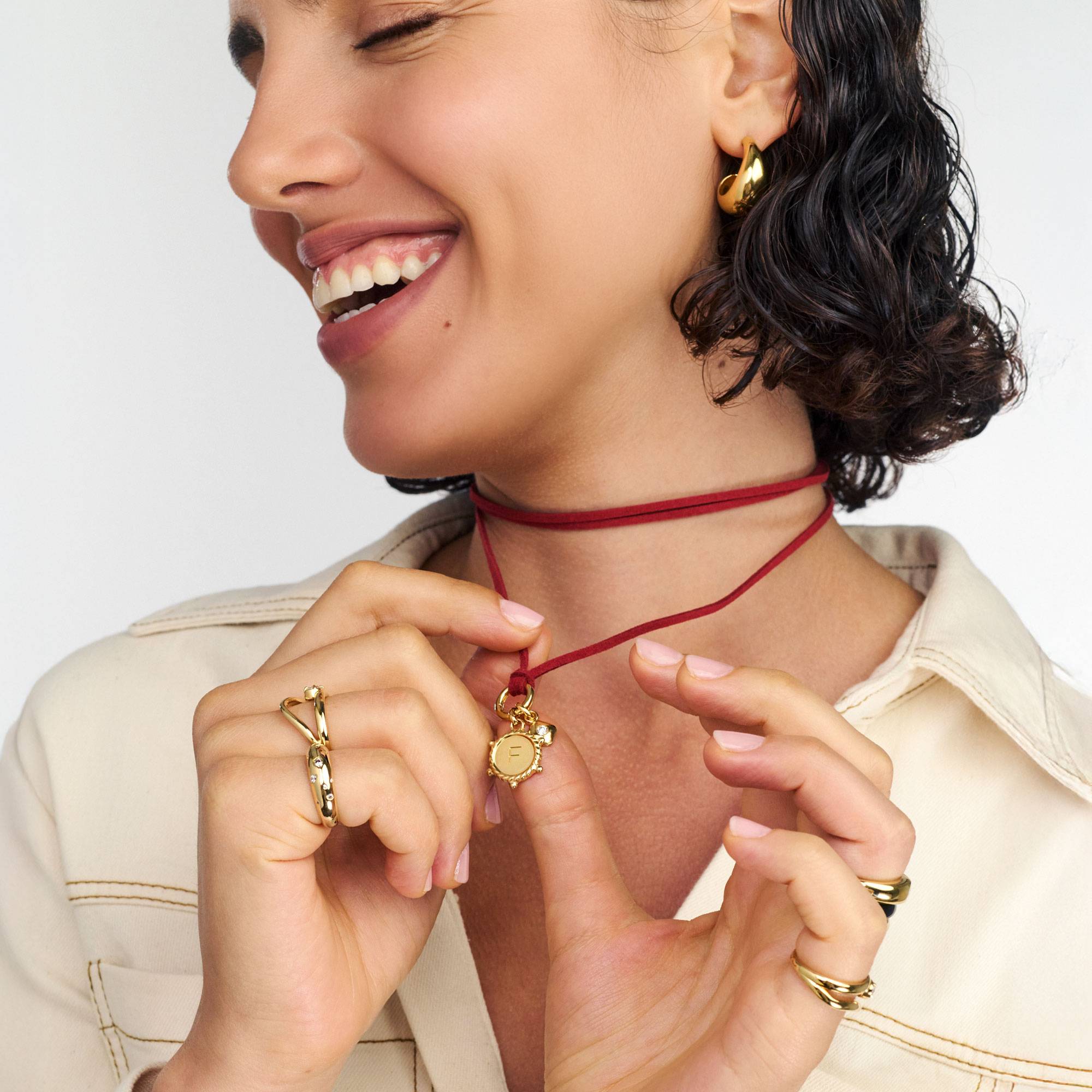 The Merlot Red Charmer Initial Necklace with Diamond - Gold Vermeil-3 product photo