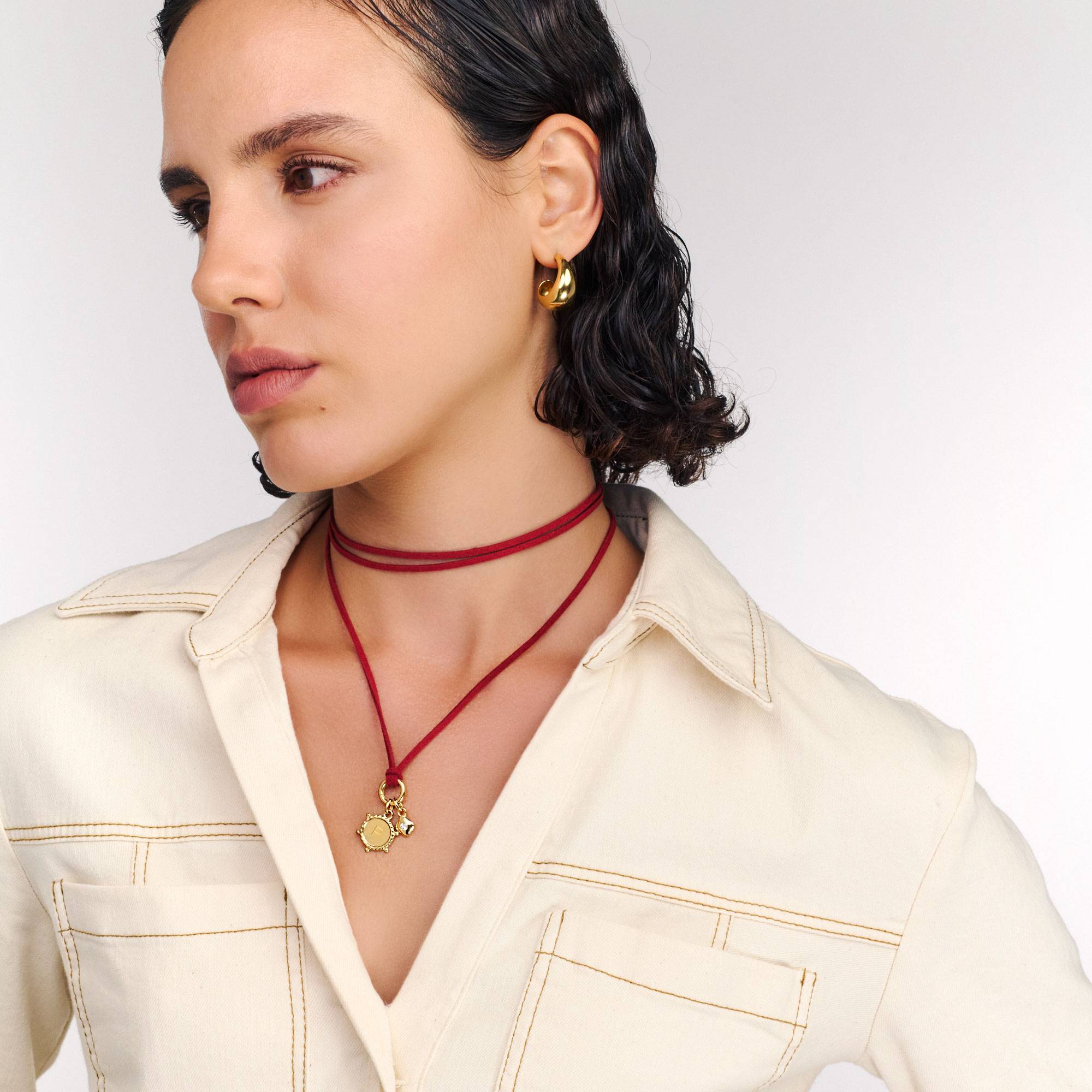 The Merlot Red Charmer Initial Necklace with Diamond - Gold Vermeil-2 product photo