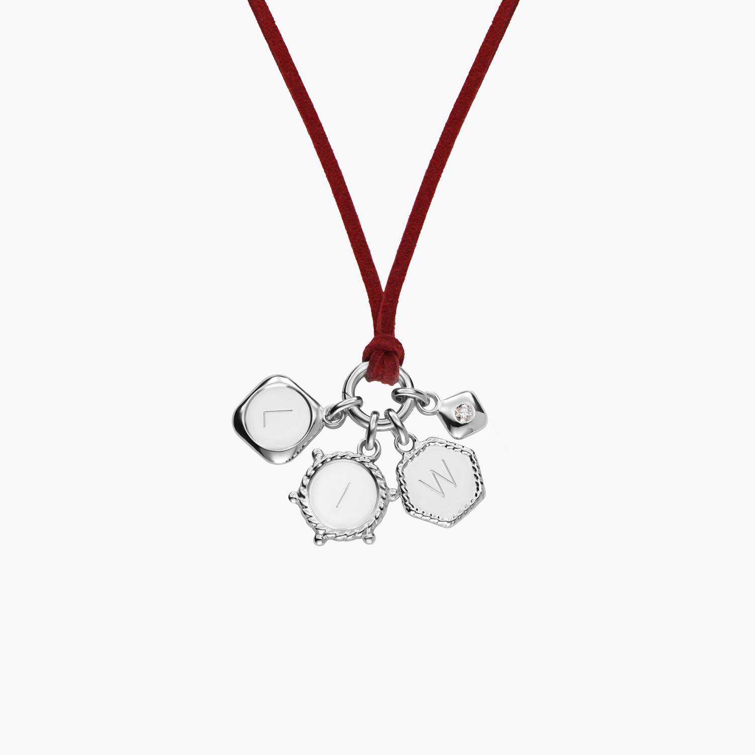 The Merlot Red Charmer Initial Necklace with Diamond - Silver-1 product photo