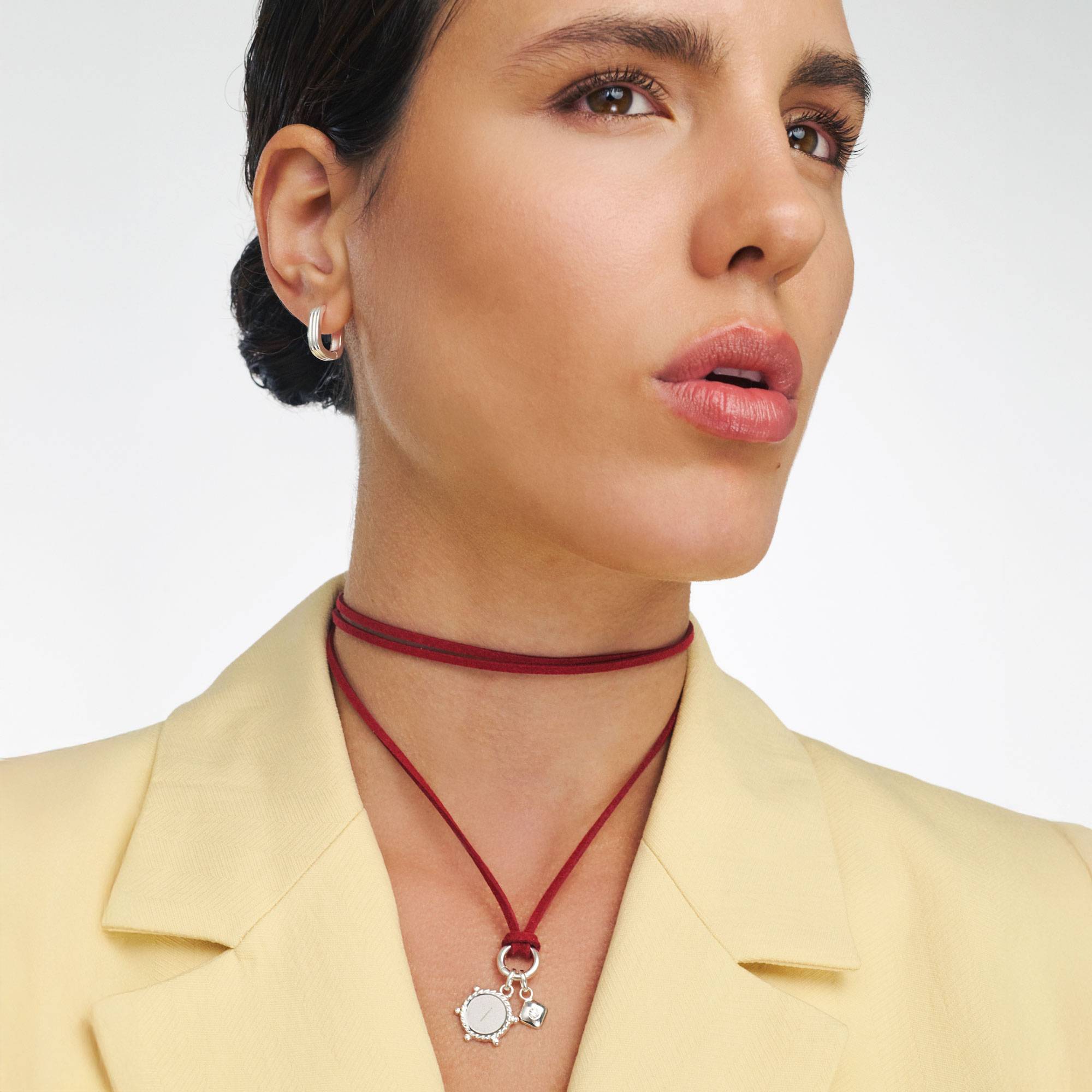 The Merlot Red Charmer Initial Necklace with Diamond - Silver-2 product photo