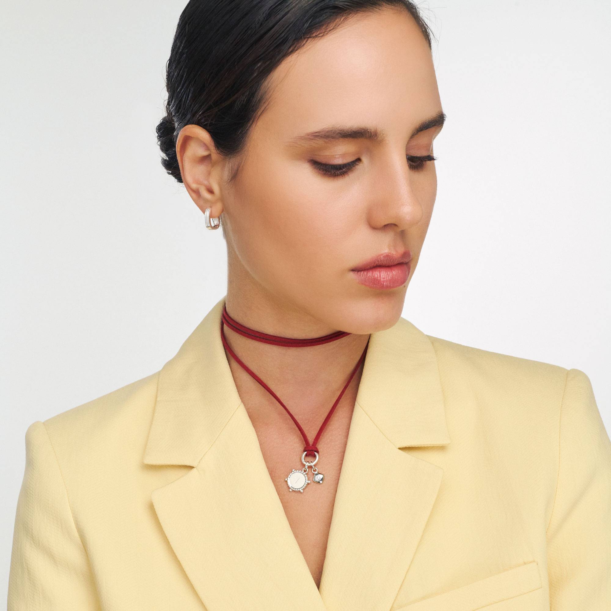 The Merlot Red Charmer Initial Necklace with Diamond - Silver-4 product photo