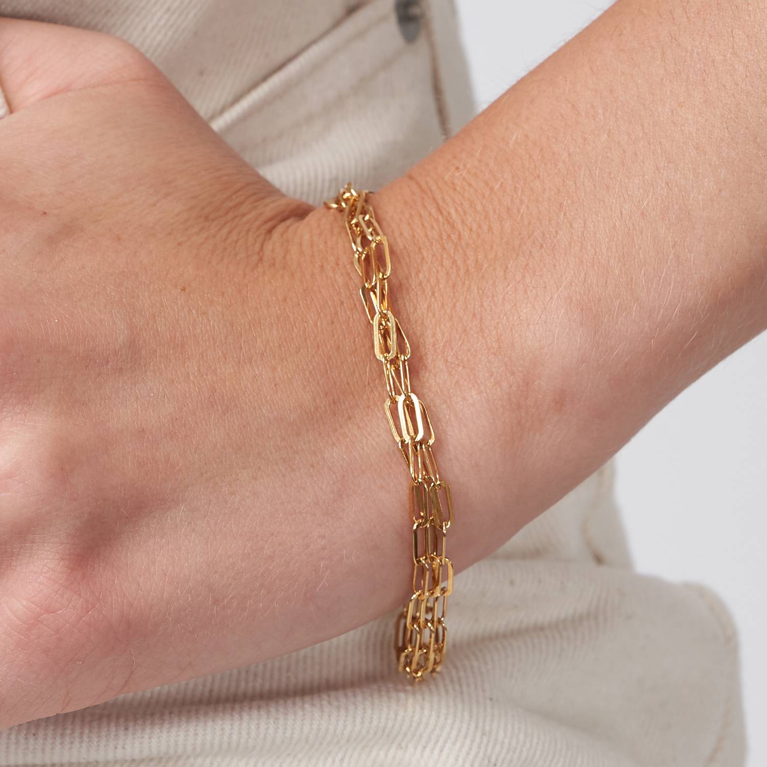 Three Layer Paper Clip Chain Bracelet - Gold Vermeil-5 product photo